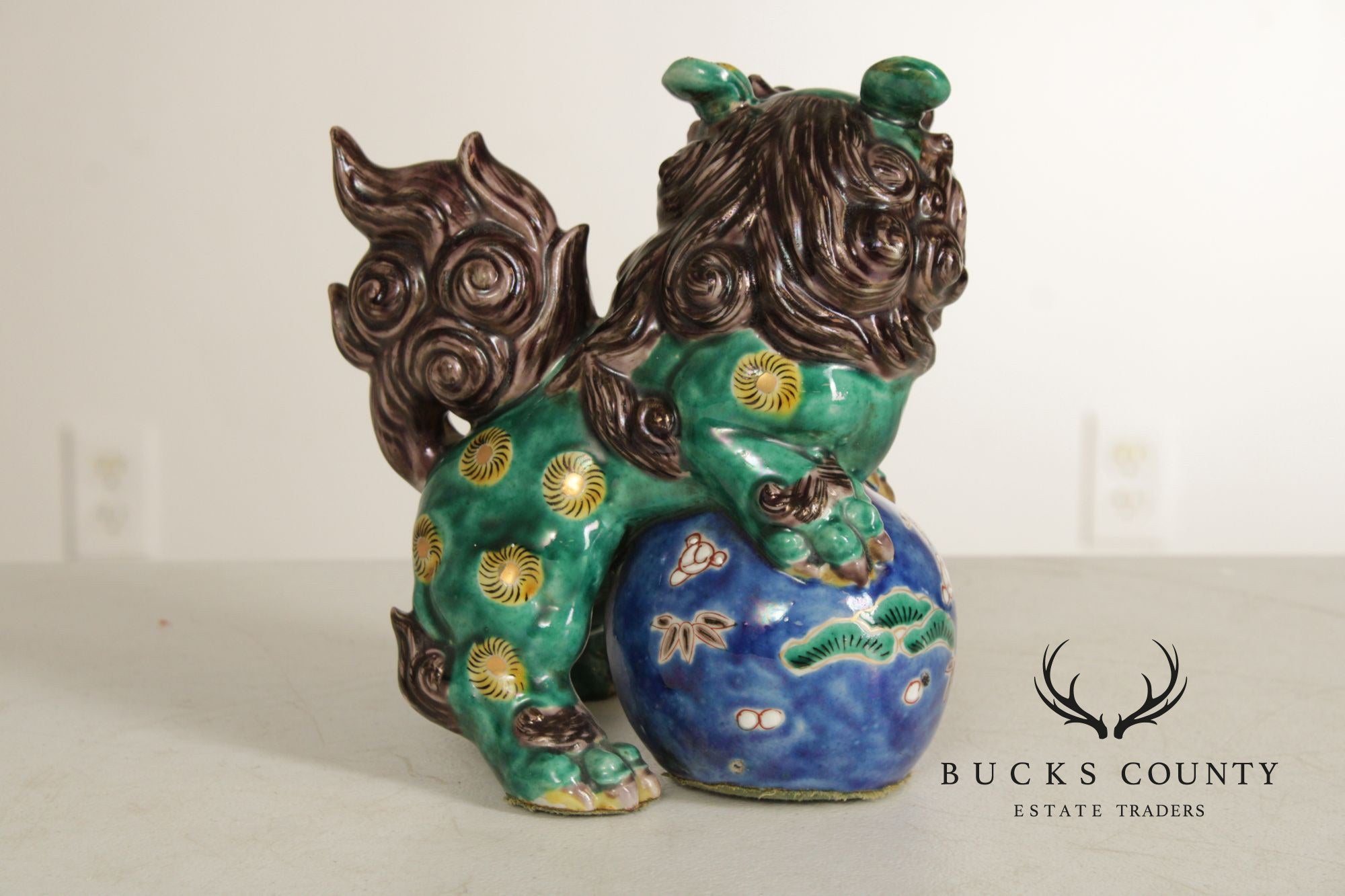 Vintage Chinese Pair of Painted Porcelain Foo Dogs