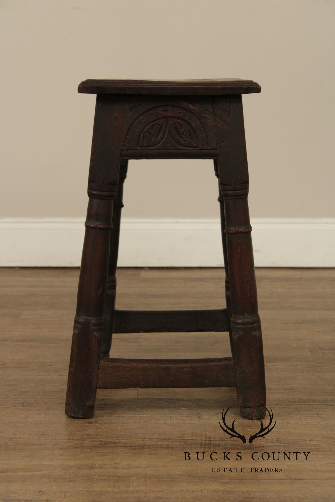 Antique English Carved Oak Joint Stool