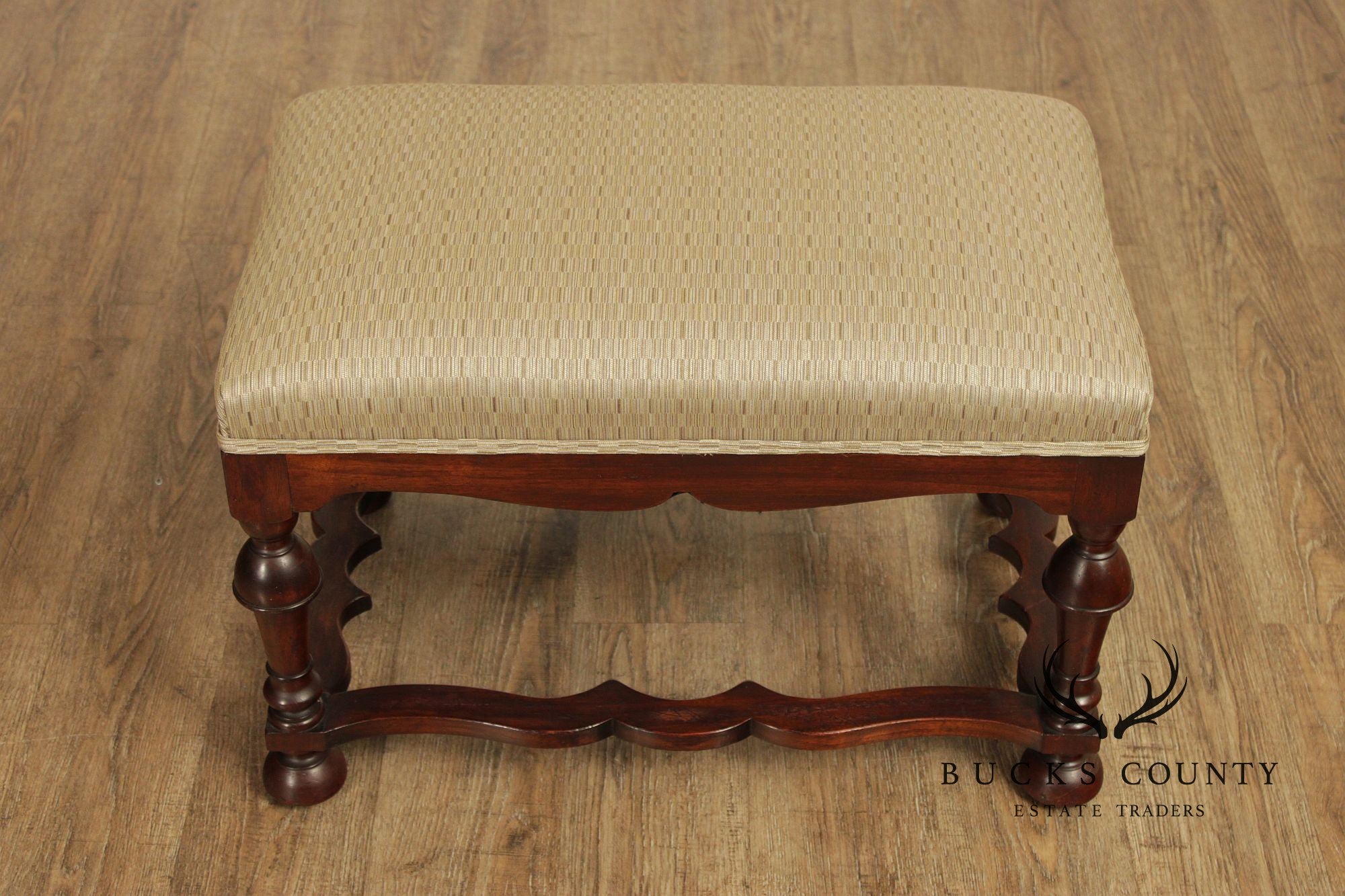 William & Mary Style Antique Carved Mahogany Bench