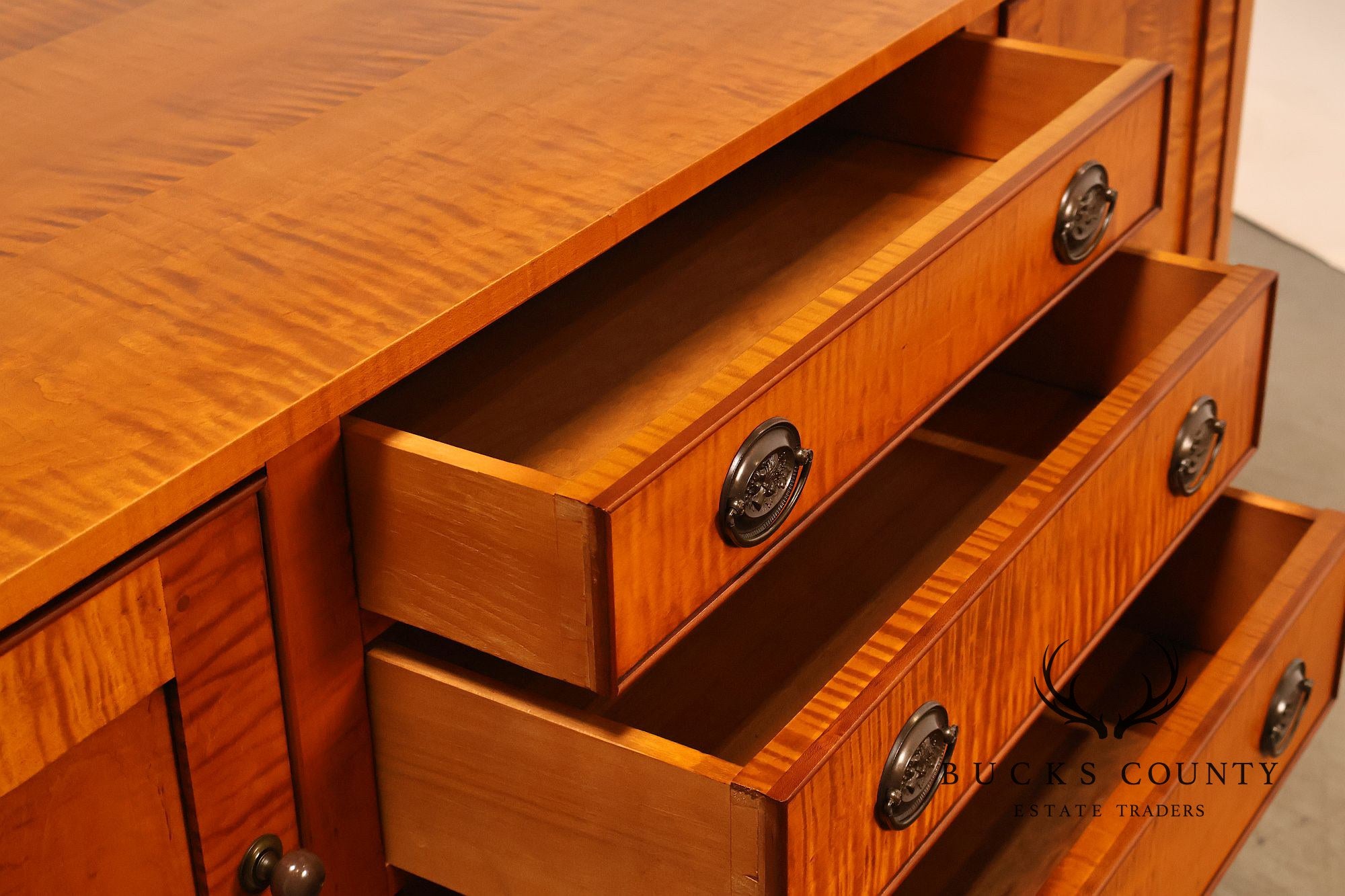 Eldred Wheeler Tiger Maple Tapered Leg Sideboard