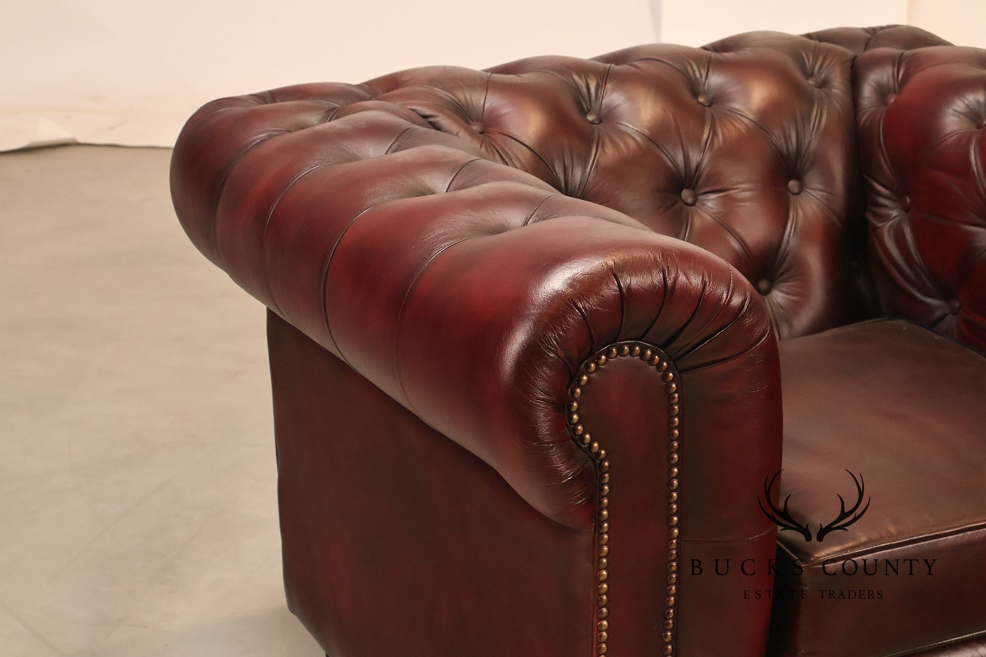 Chesterfield Style Pair of Oxford Red Leather Club Chairs