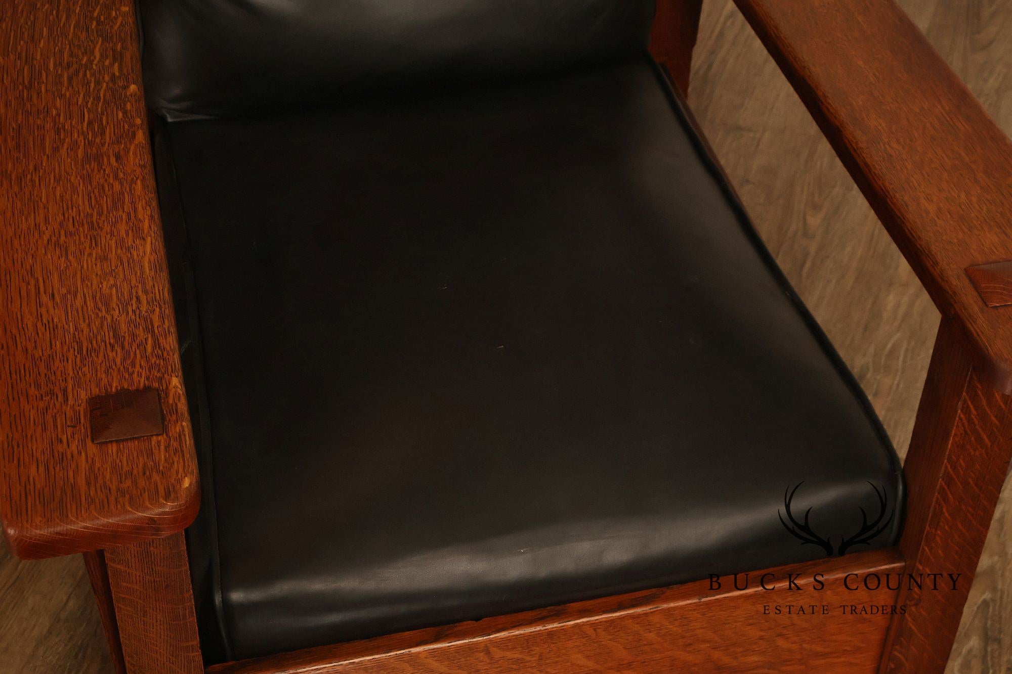 Antique Limbert Arts And Crafts Oak Morris Chair With Leather Cushions