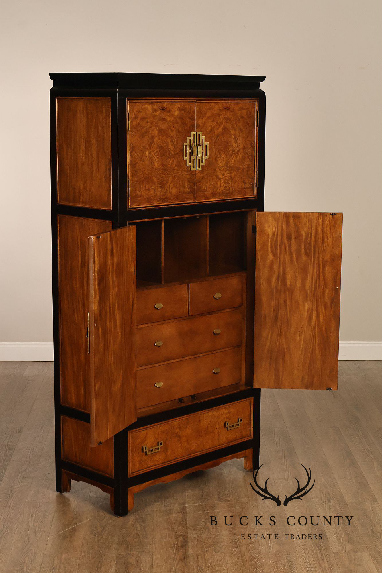 Century Chin Hua Furniture Asian Style Burl Wood Cabinet Armoire