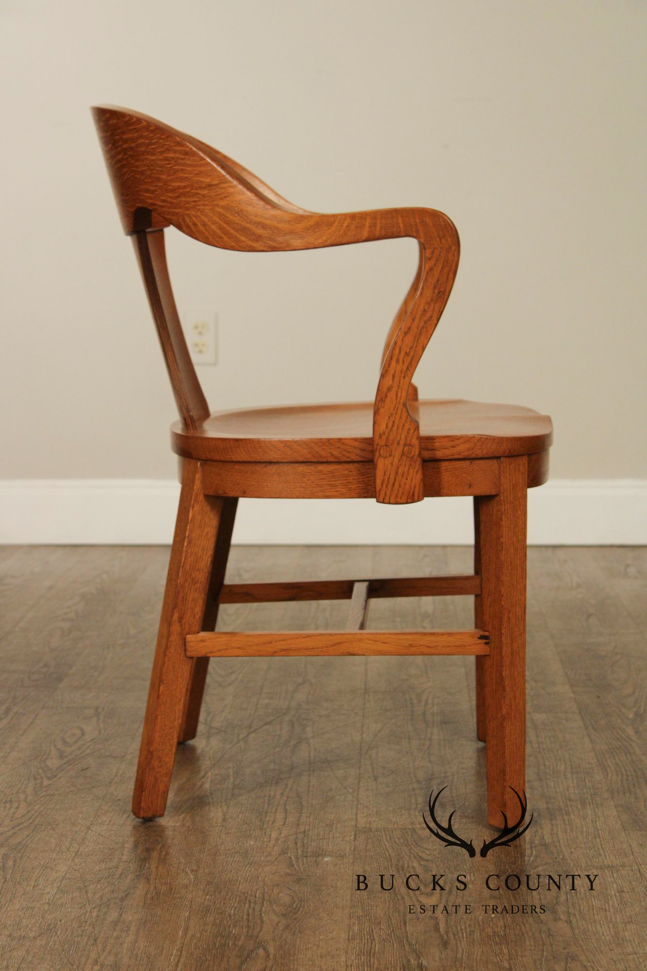 Marble & Shattuck Vintage Set of Six Solid Oak Bankers Armchairs