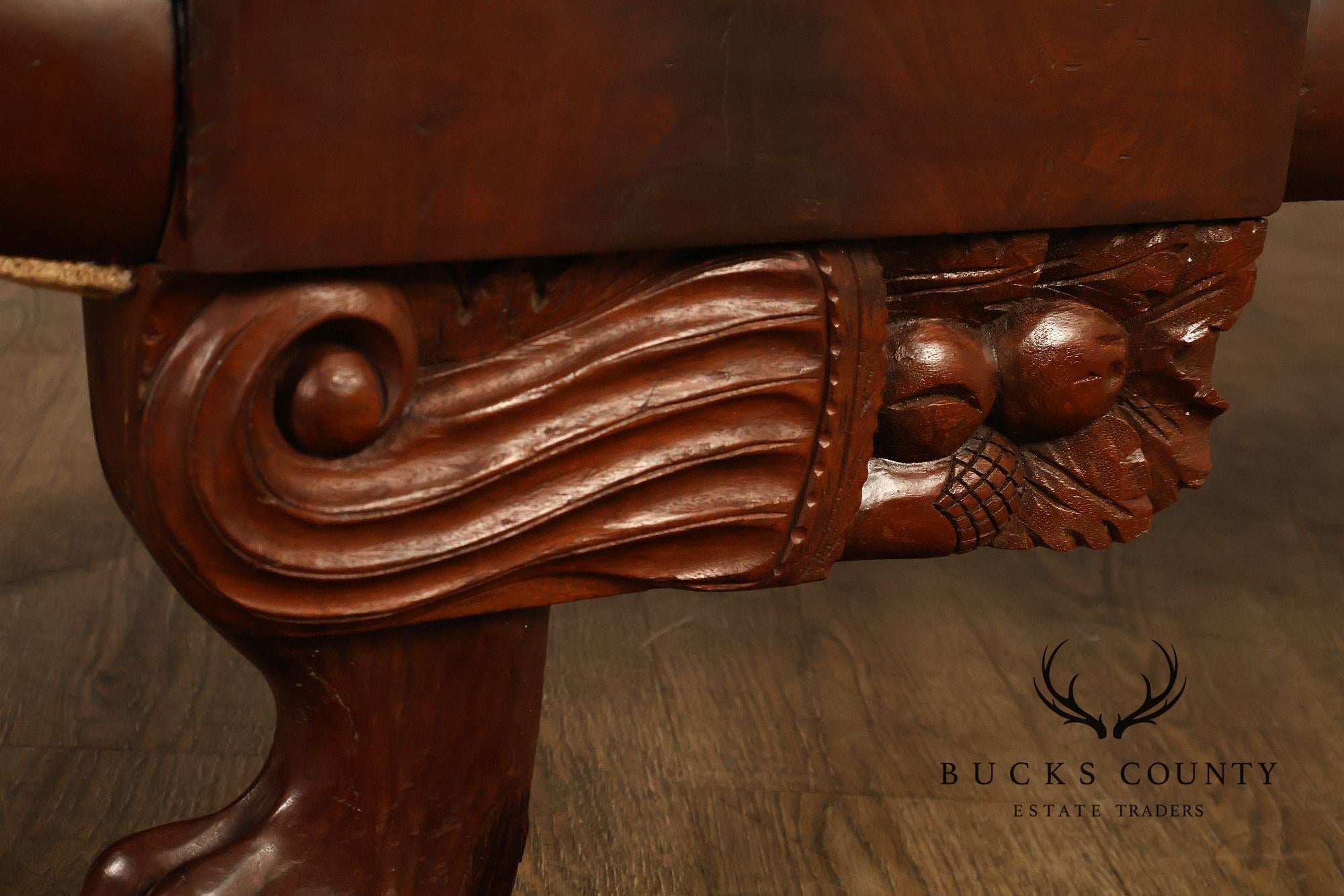 Antique American Classical Empire Style Mahogany Upholstered Sofa