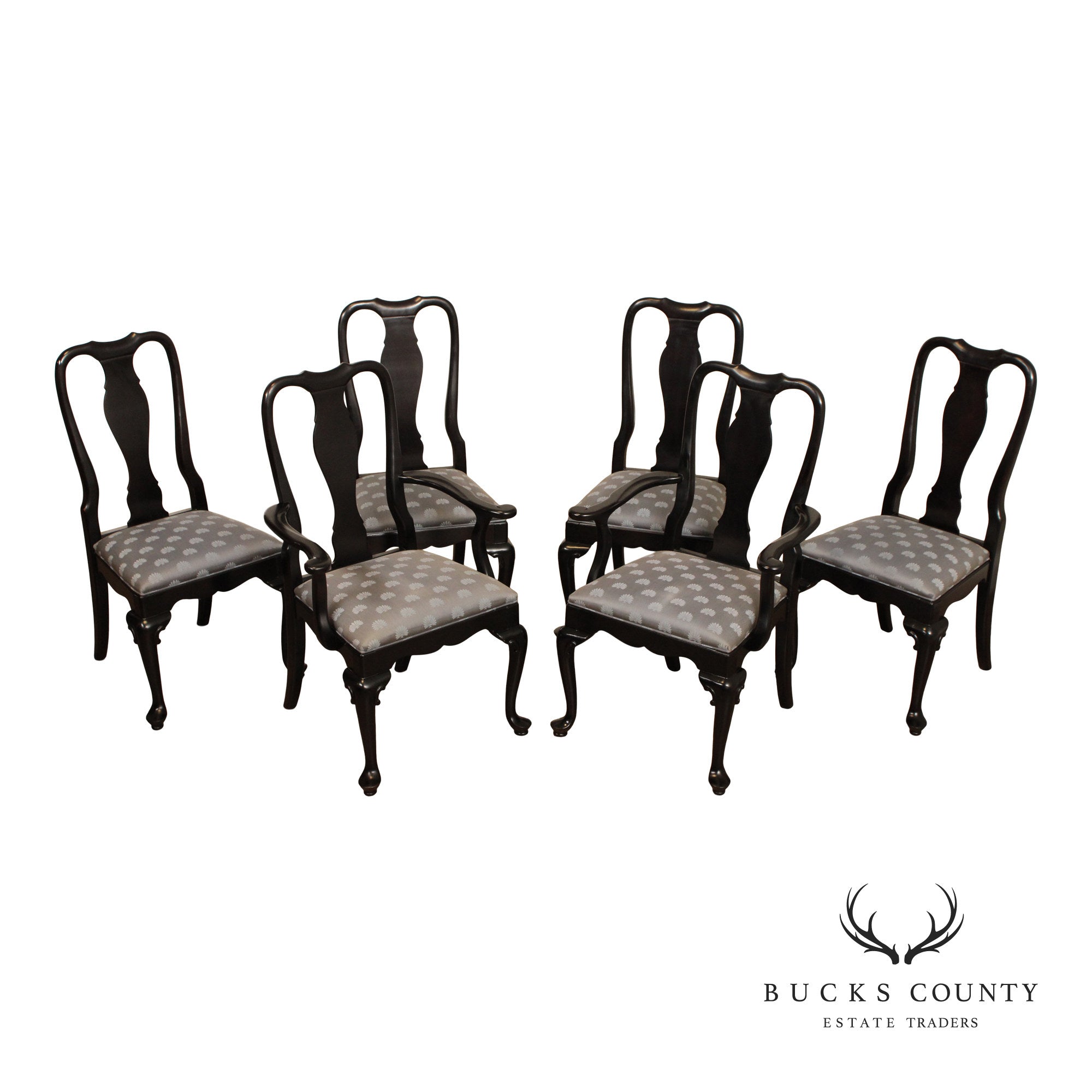 Century Furniture Ebonized Set of Six Queen Anne Style Dining Chairs