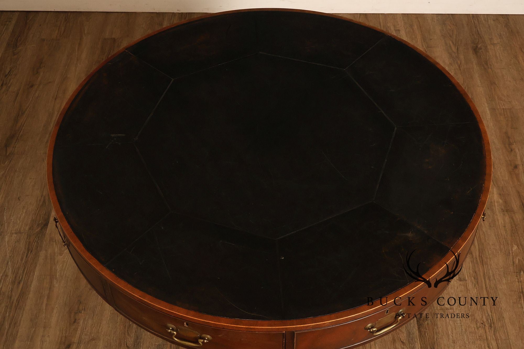 Kittinger Leather Top Round Rent Table With Drawers T295