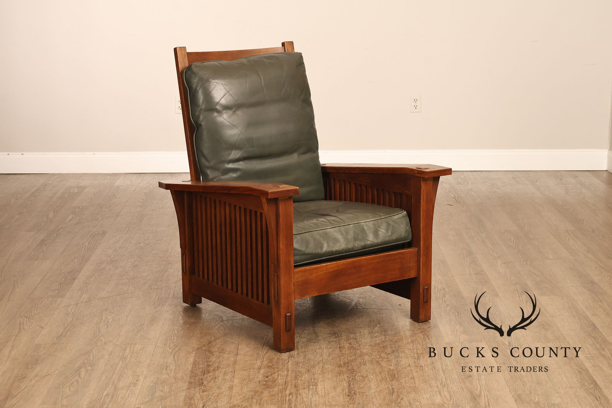 Stickley Mission Collection Oak Bent Arm Morris Chair and Ottoman