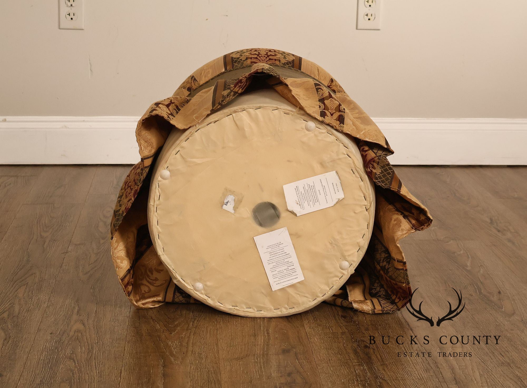 Pair Of Traditional Upholstered Skirted Round Ottomans