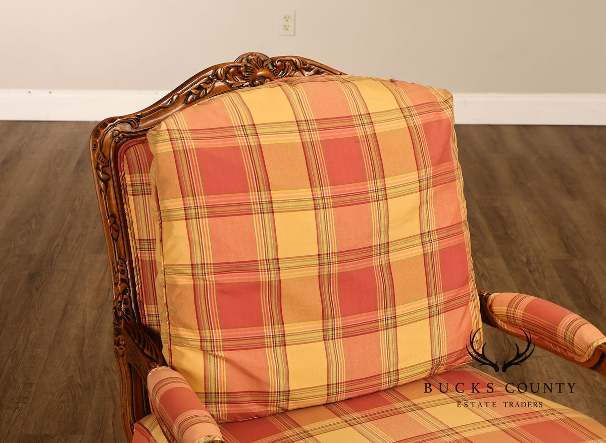 Sherrill Furniture French Louis XV Style Pair of Lounge Chairs with Ottomans