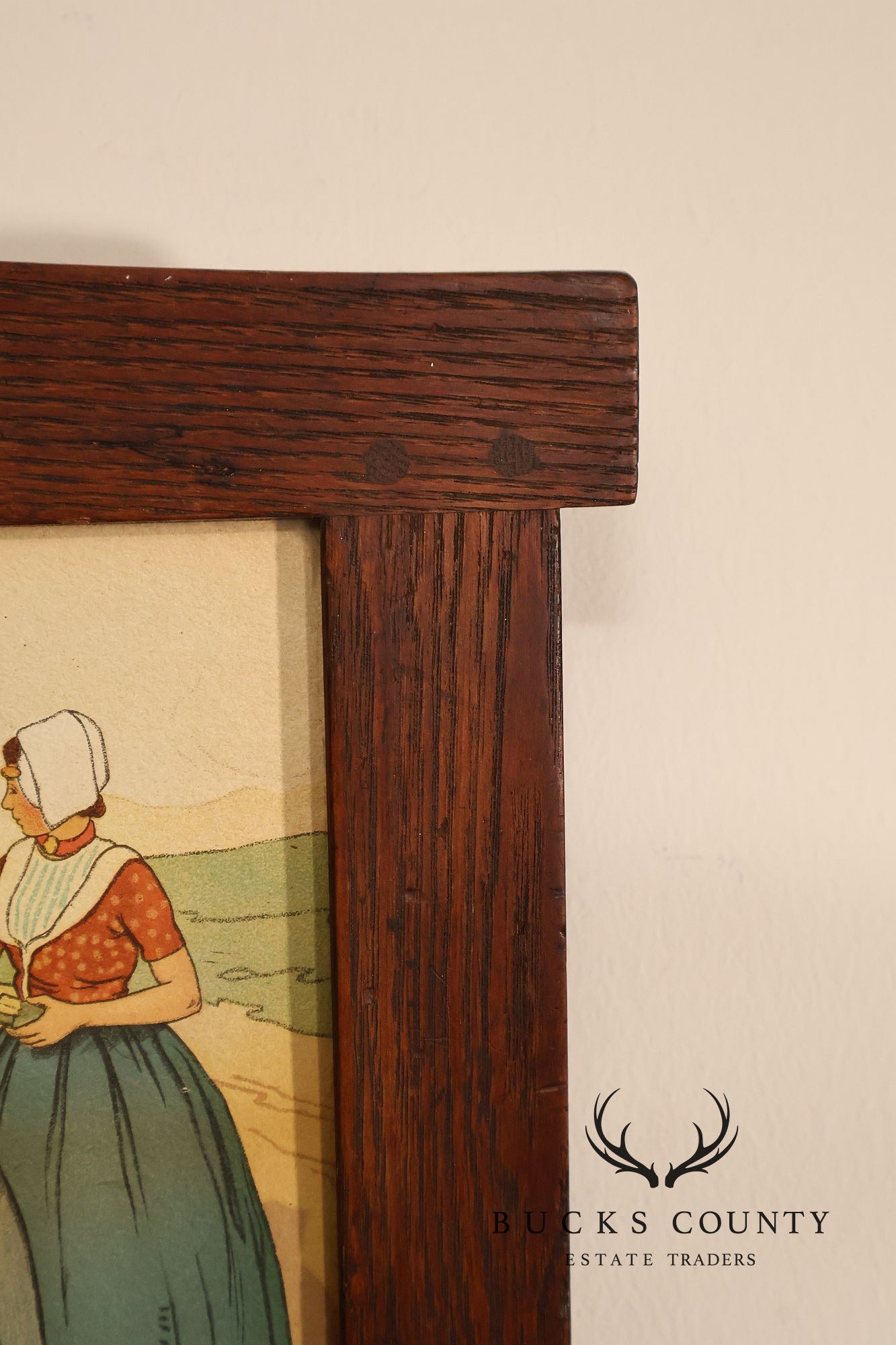 Henri Cassiers Dutch Village Scene Print in Arts & Crafts Oak Frame