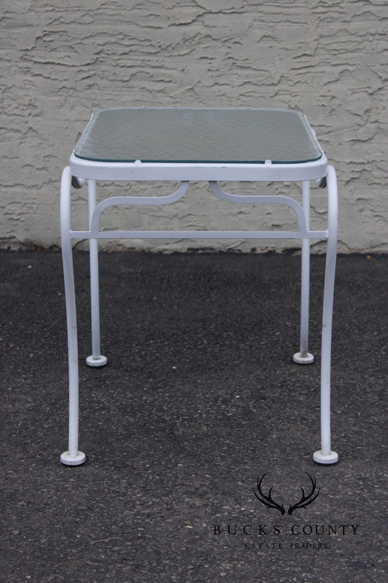 Woodard Glass Top Wrought Iron Patio Side Table
