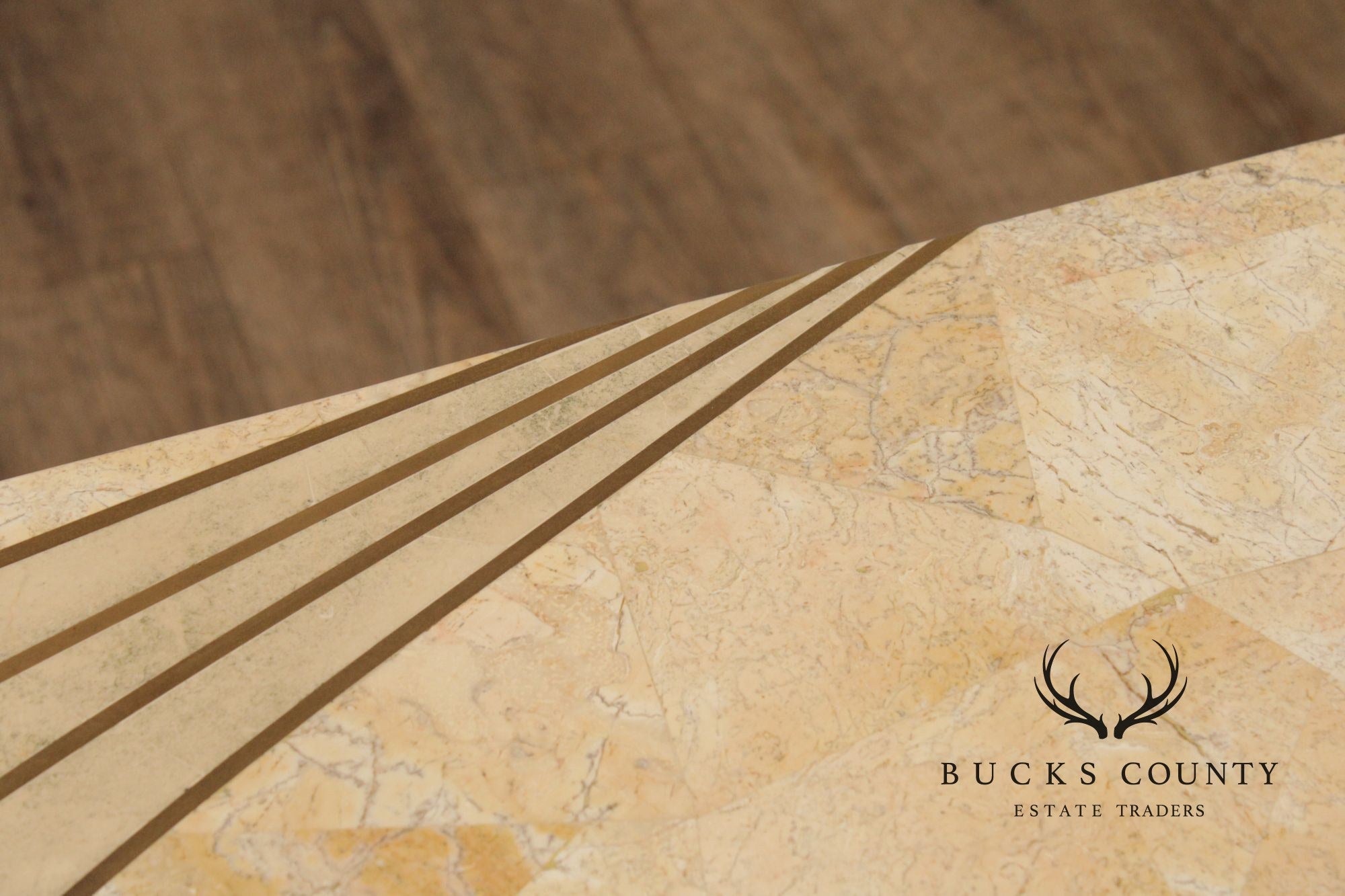 Hollywood Regency Tessellated Stone Brass Inlaid Console Table