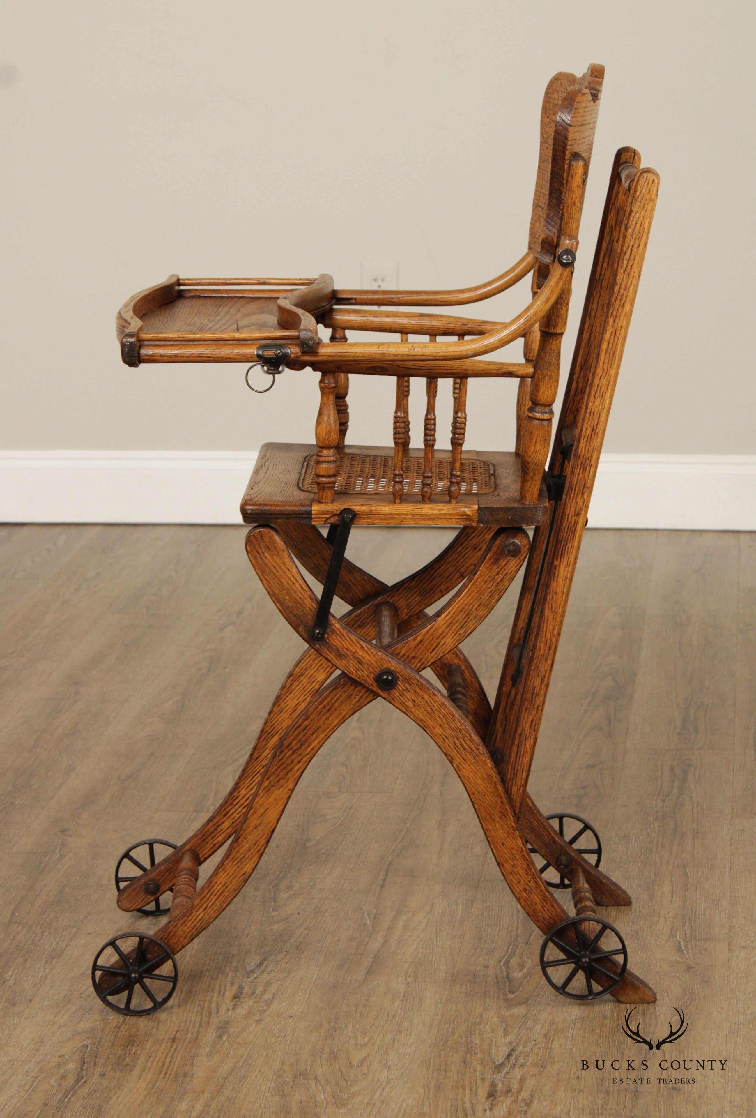 Antique Victorian Oak Combination High Chair