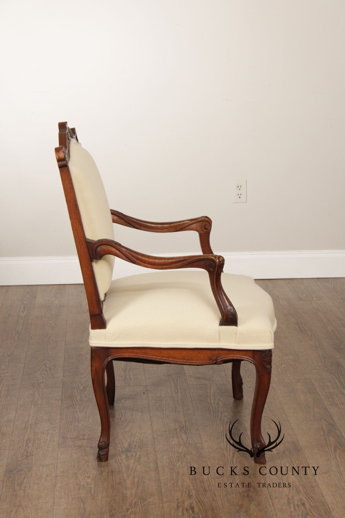 Antique French Louis XV Style Pair of Carved Walnut Fauteuil Armchairs