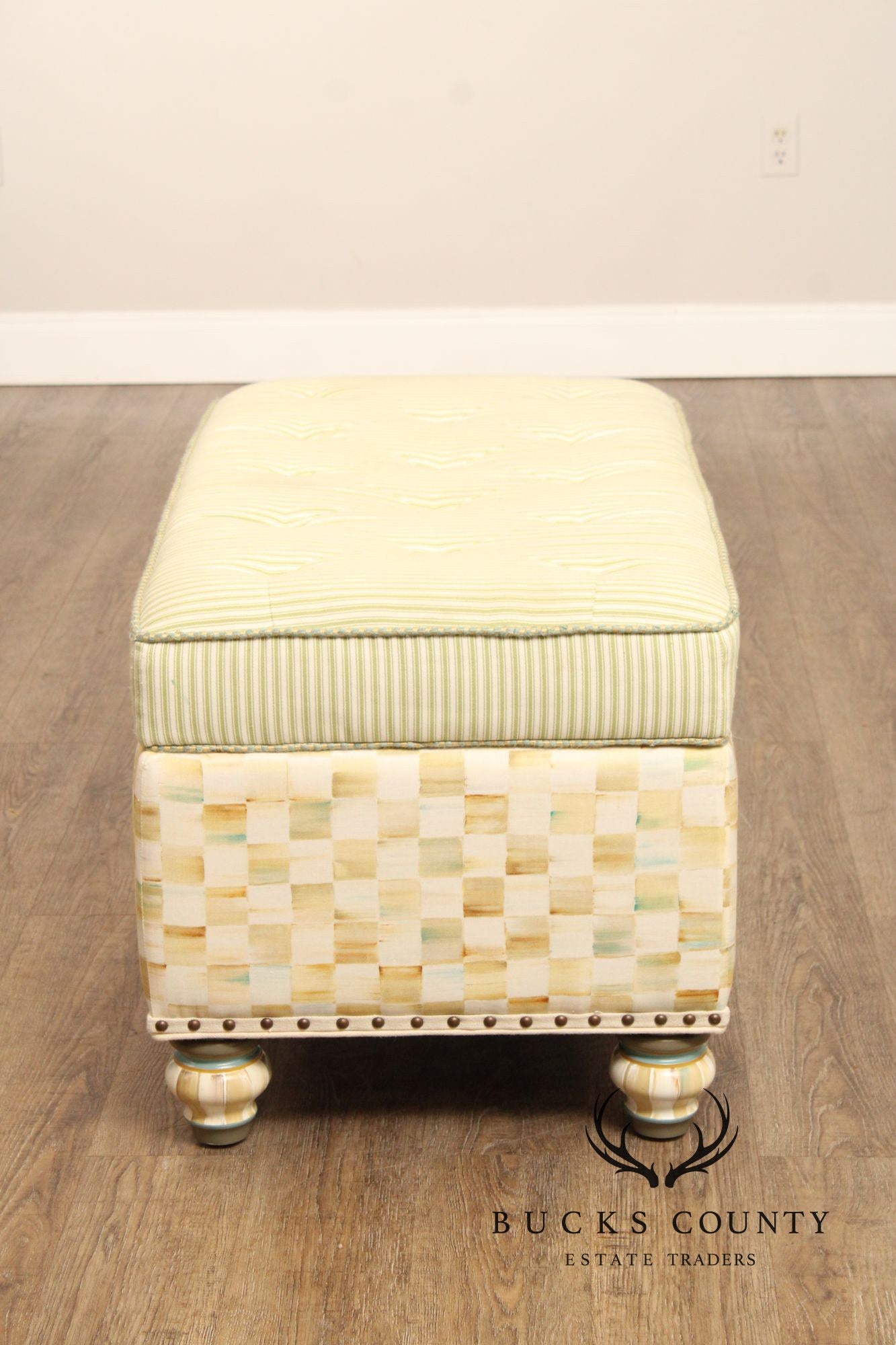 Mackenzie Childs Upholstered Storage Ottoman
