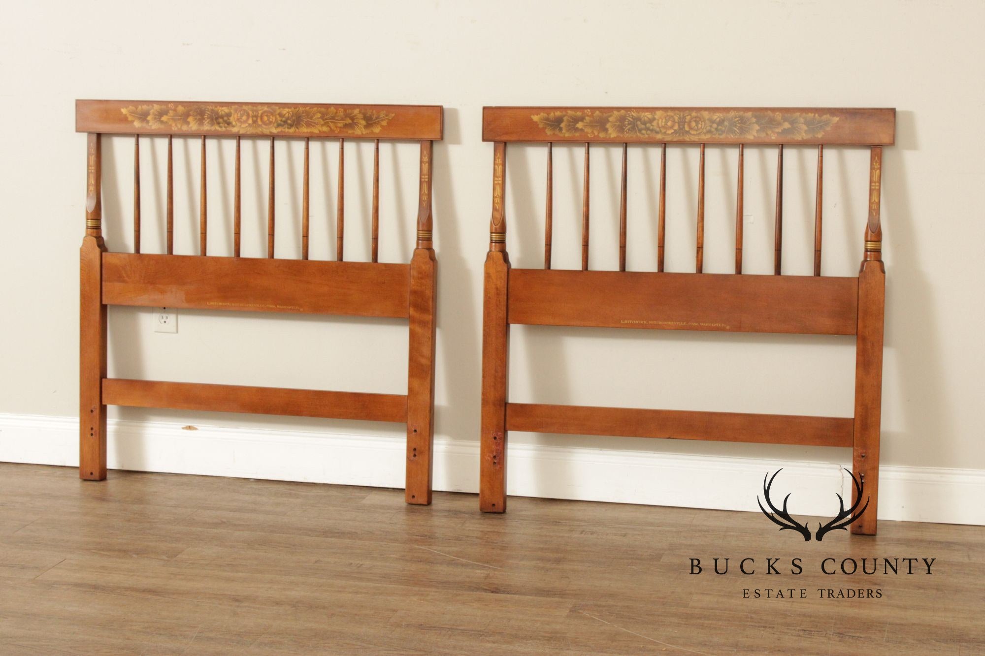 Hitchcock Early American Style Pair of Painted Twin Headboards