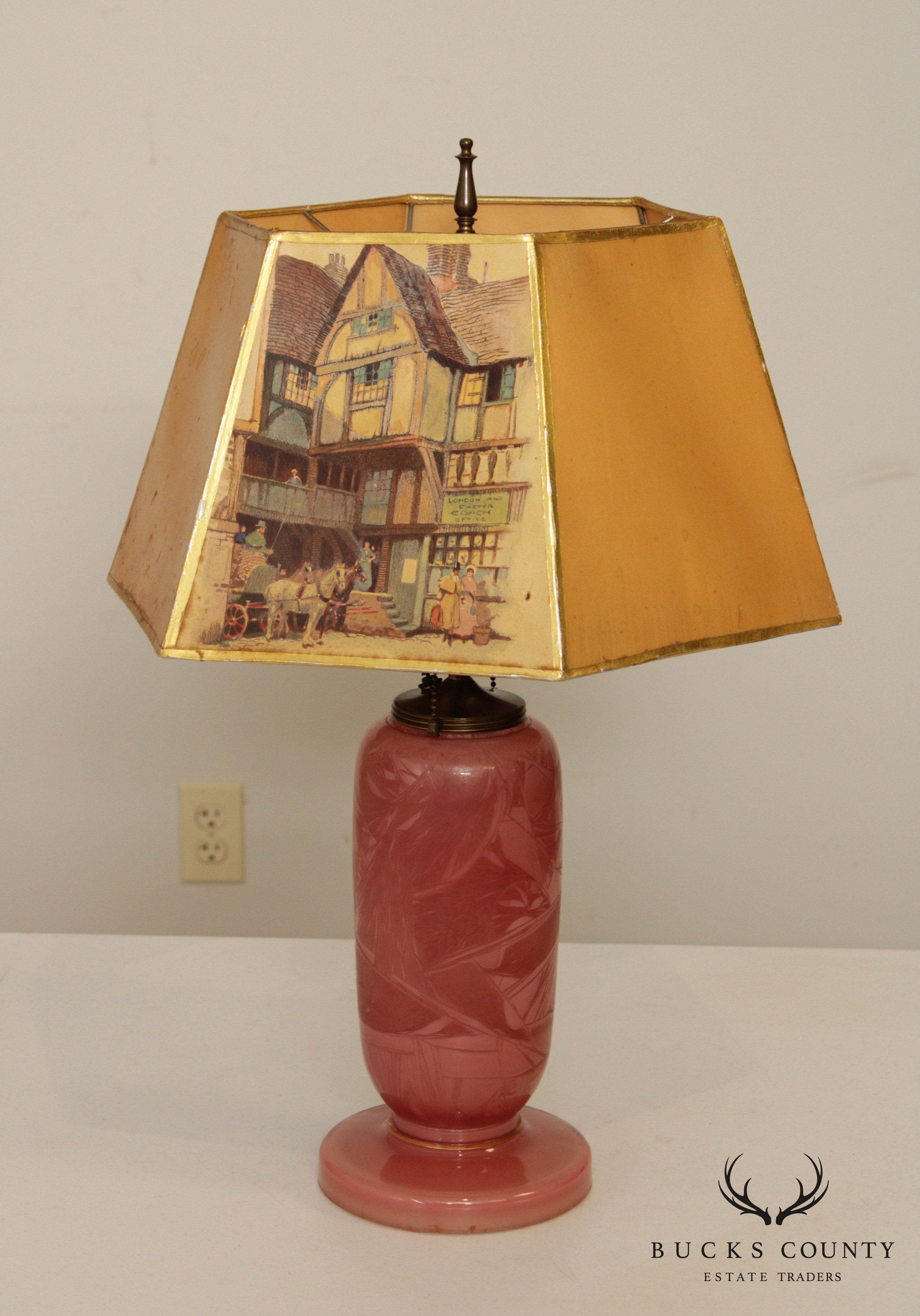 Vintage Art Glass Lamp with English Clyde Cole Shade