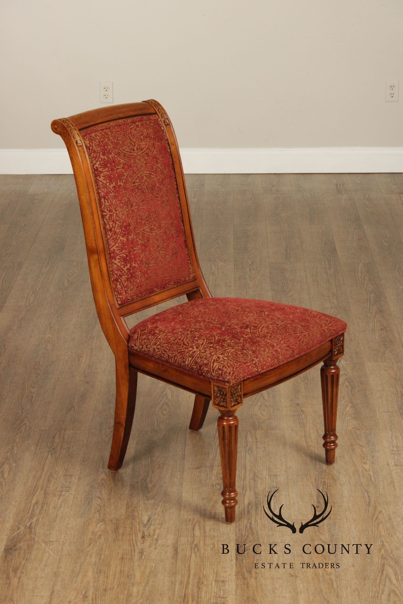 Ethan Allen 'Townhouse' Set of Six Carved Frame Upholstered Dining Chairs
