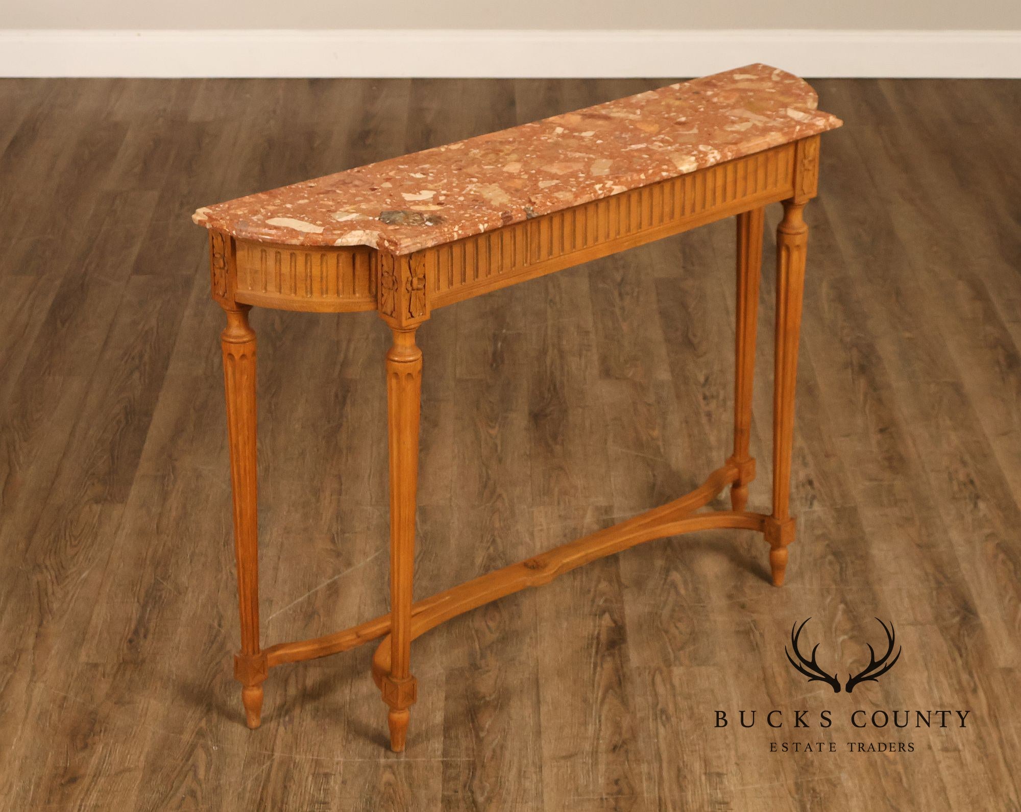 French Louis XVI Style Marble Top Narrow Console