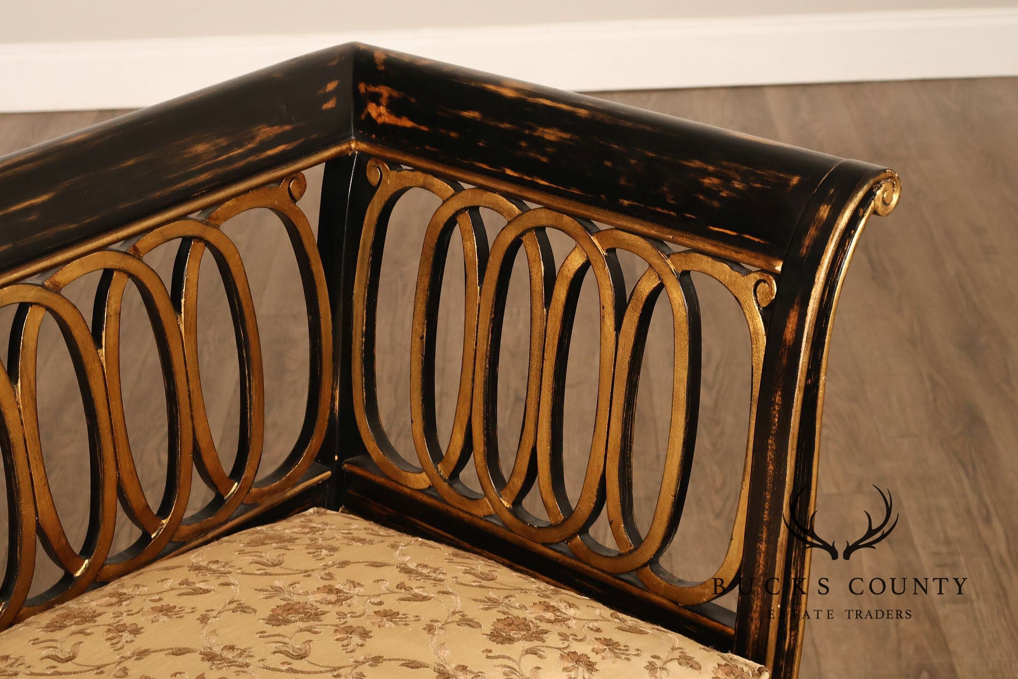 Armando Rho Regency Style Settee Bench Black and Gold