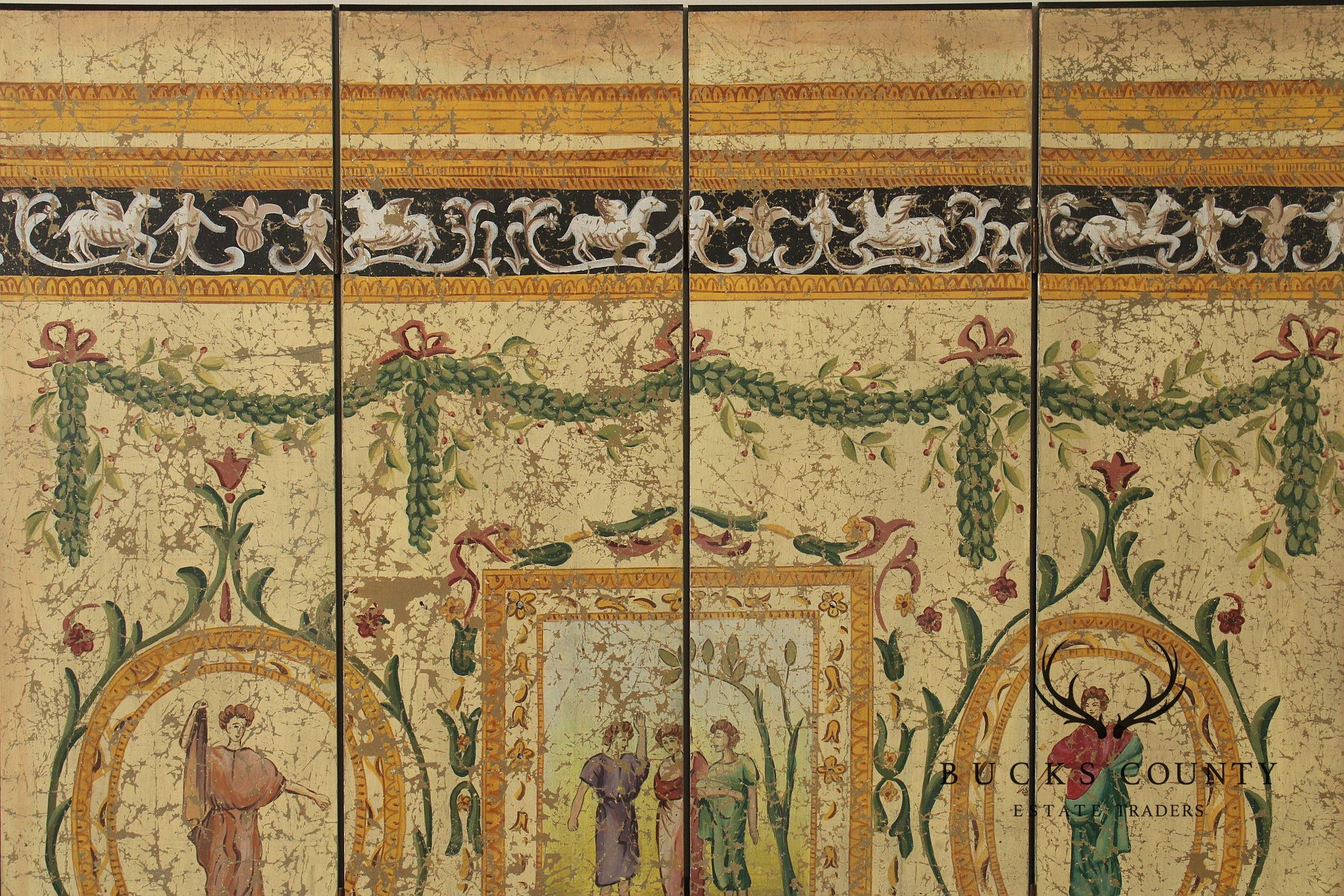 Italian Neoclassical Style Painted Four-Panel Folding Screen