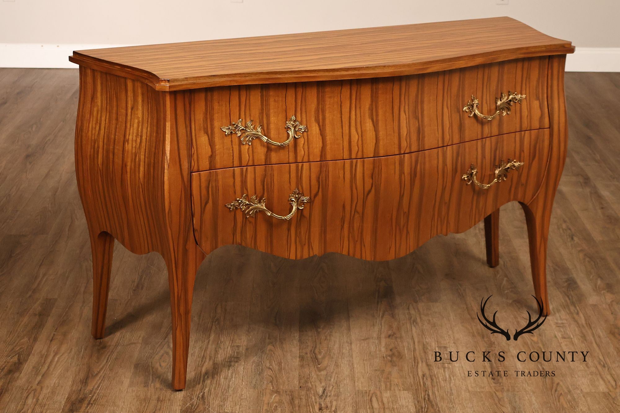 Theodore Alexander French Louis XV Style Two Drawer Bombe Commode