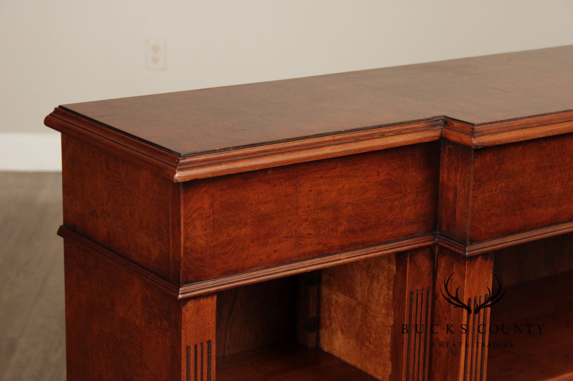 Quality Pair Of English Walnut Open Bookcases