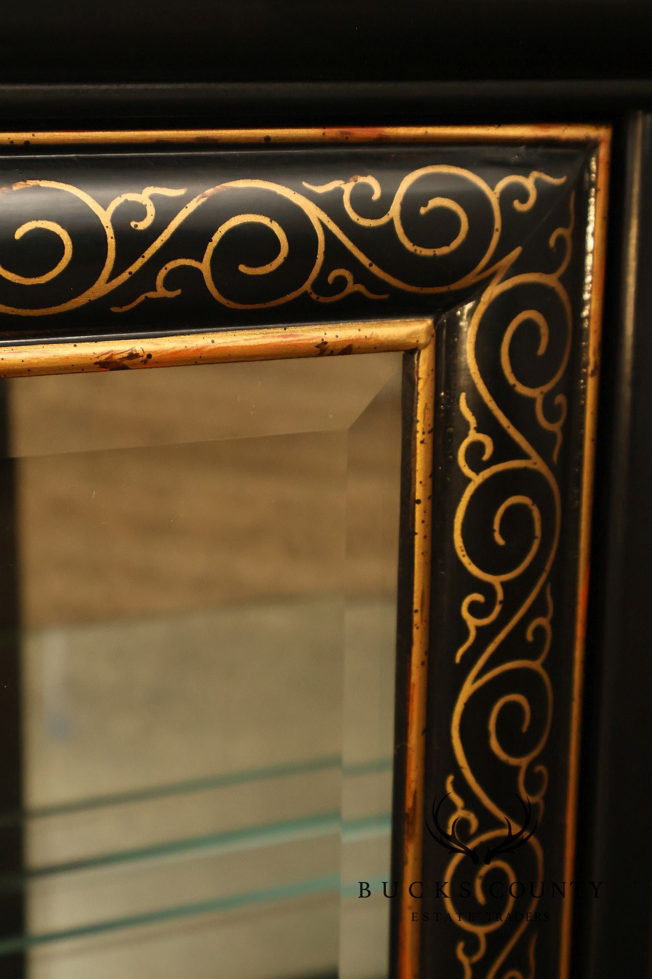 Drexel Heritage Et Cetera Chinoiserie Black Lacquer Pagoda Top Lighted Display China Cabinet