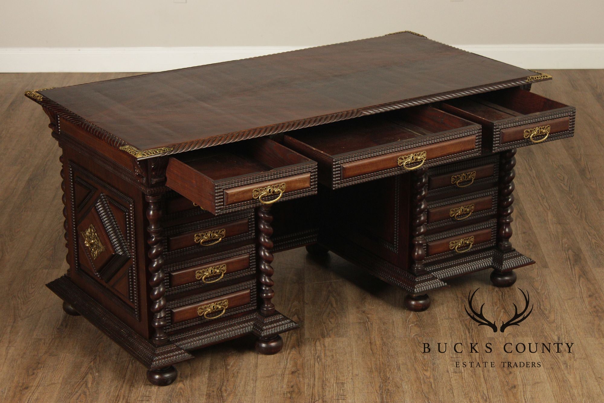 Antique Anglo Indian Carved Executive Desk
