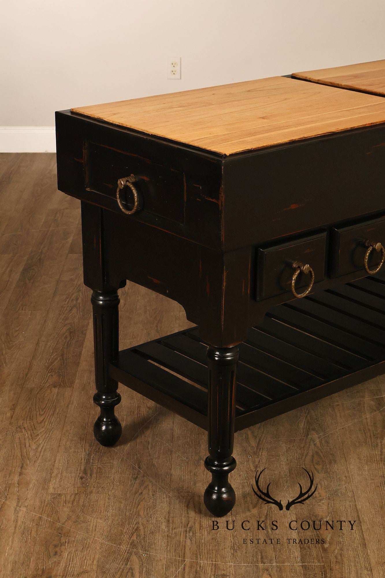French Colonial Style Butcher Block Kitchen Island