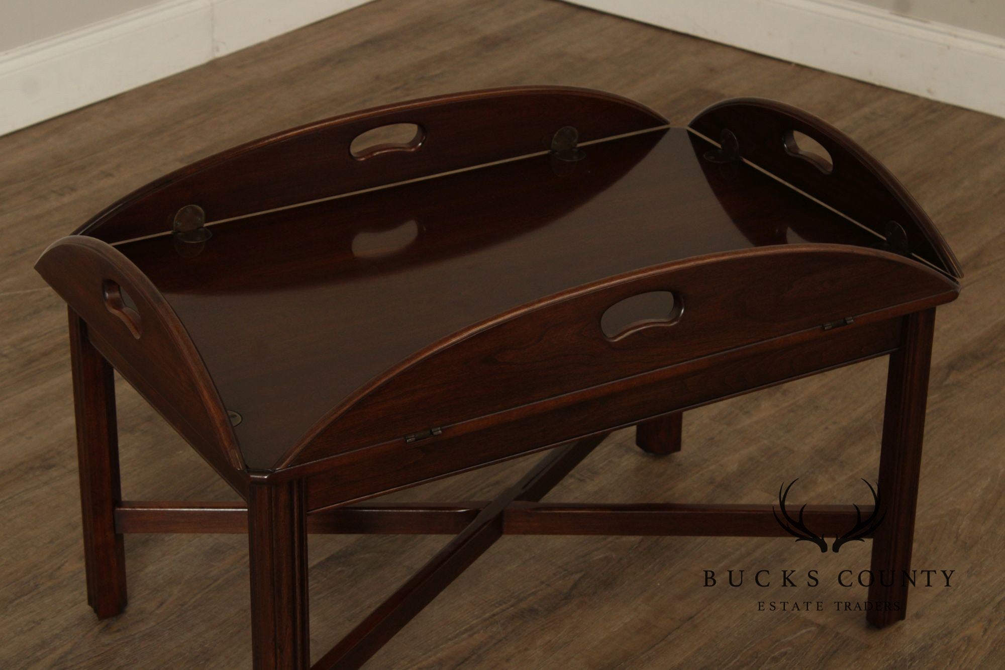 Ethan Allen Georgian Court Collection Chippendale Style Cherry Butler's Tray Coffee Table