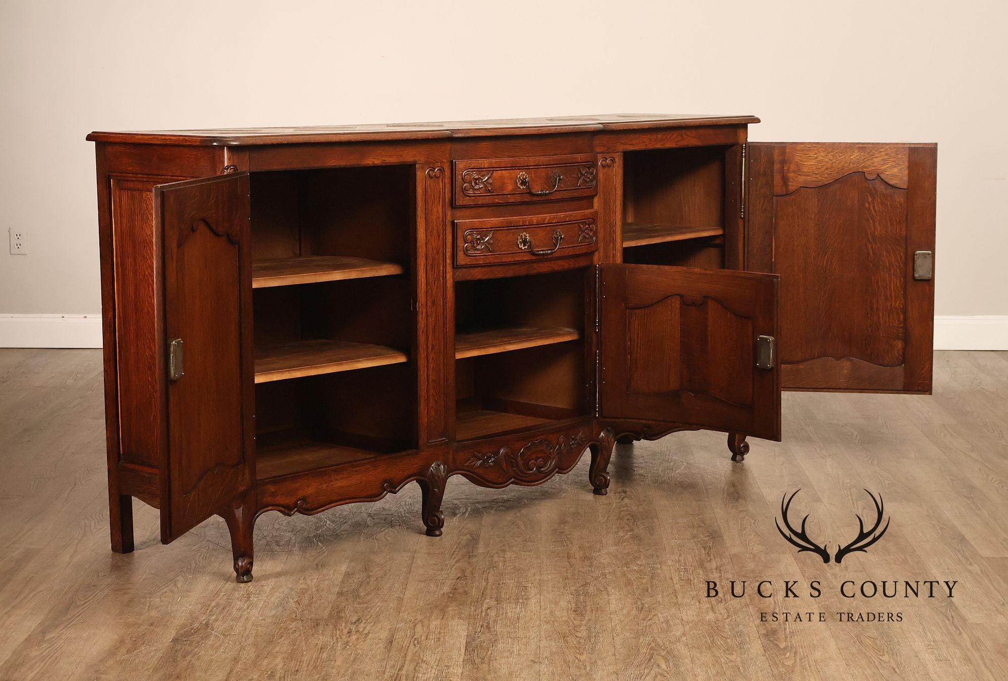 Antique Country French Louis XV Style Oak Buffet Sideboard