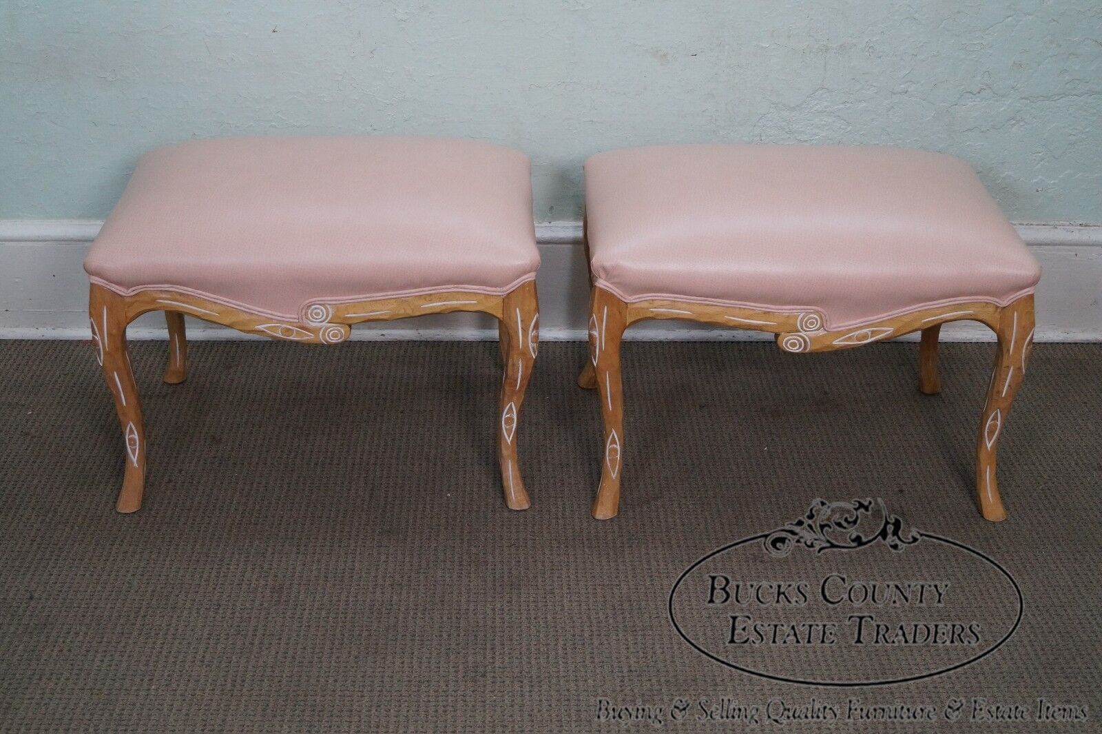 Unusual Pair of Faux Branch Leather Ottomans Benches