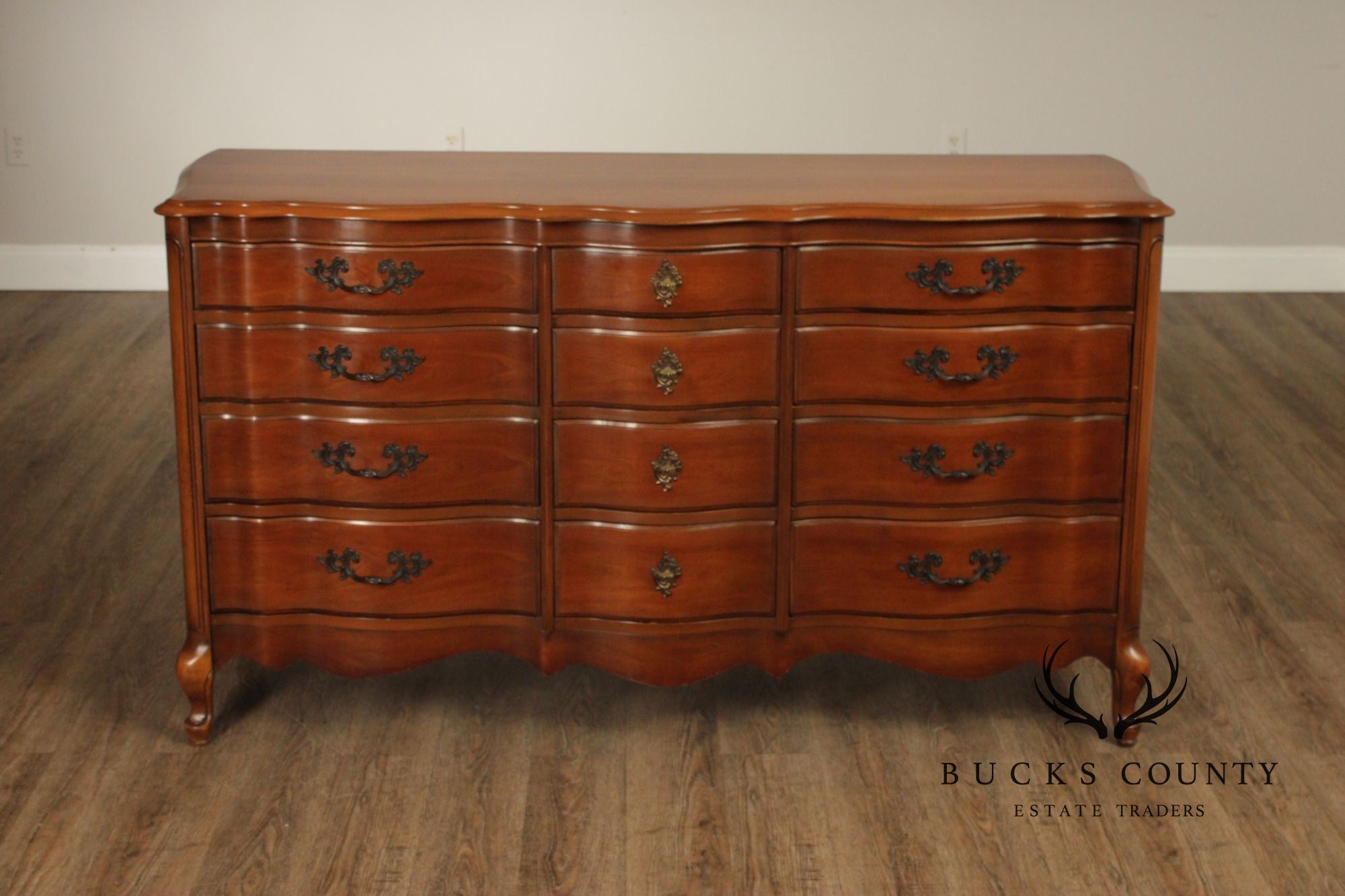 French Provincial Style Vintage Cherry Serpentine Dresser