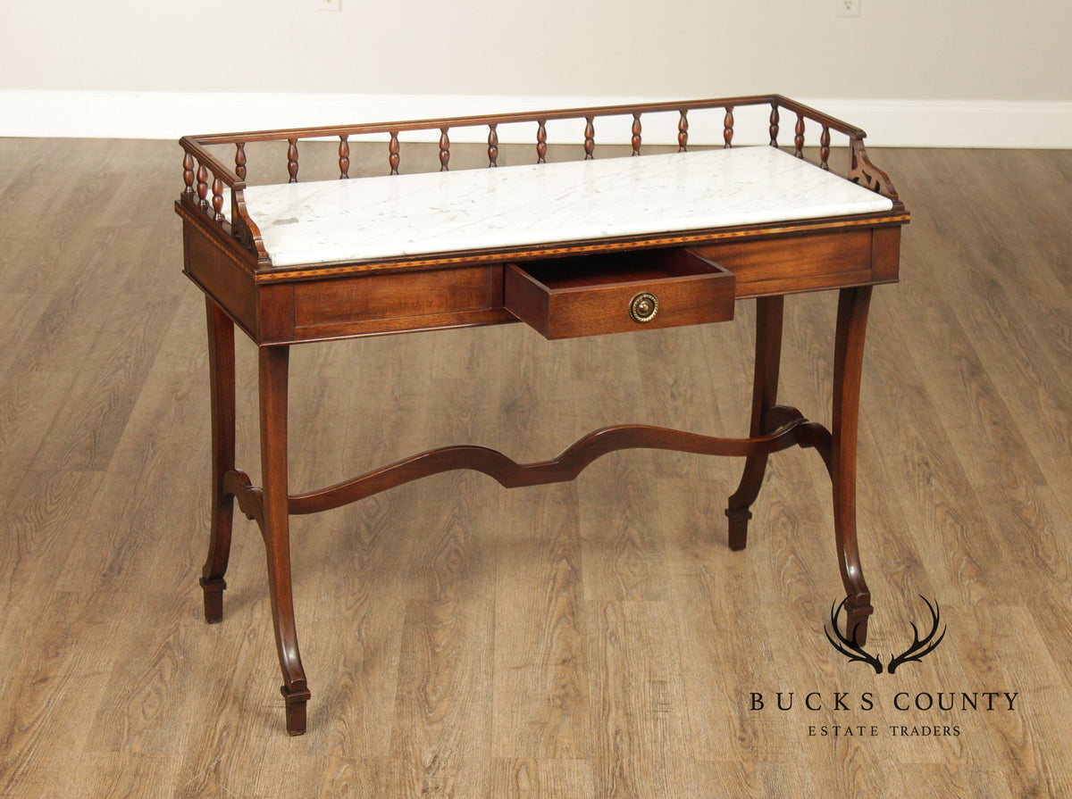Vintage Hepplewhite Style Mahogany Marble Top Console Server Table