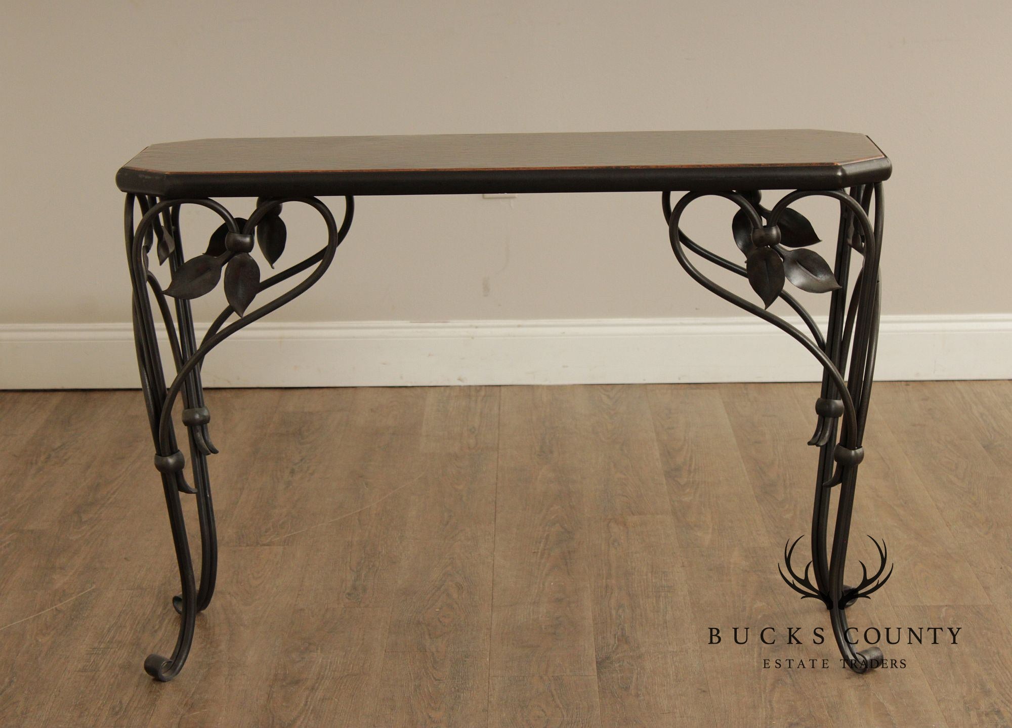 QualityForged Iron and Hammered Copper Top Console Table