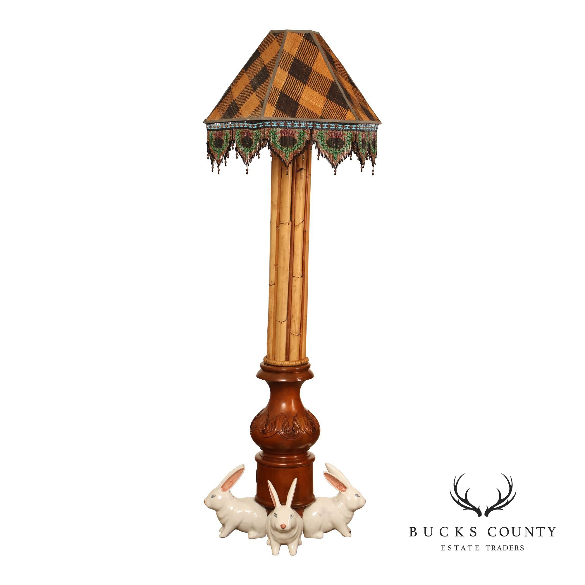 MacKenzie-Childs Rabbit Floor Lamp With Bamboo Column And Beaded Shade