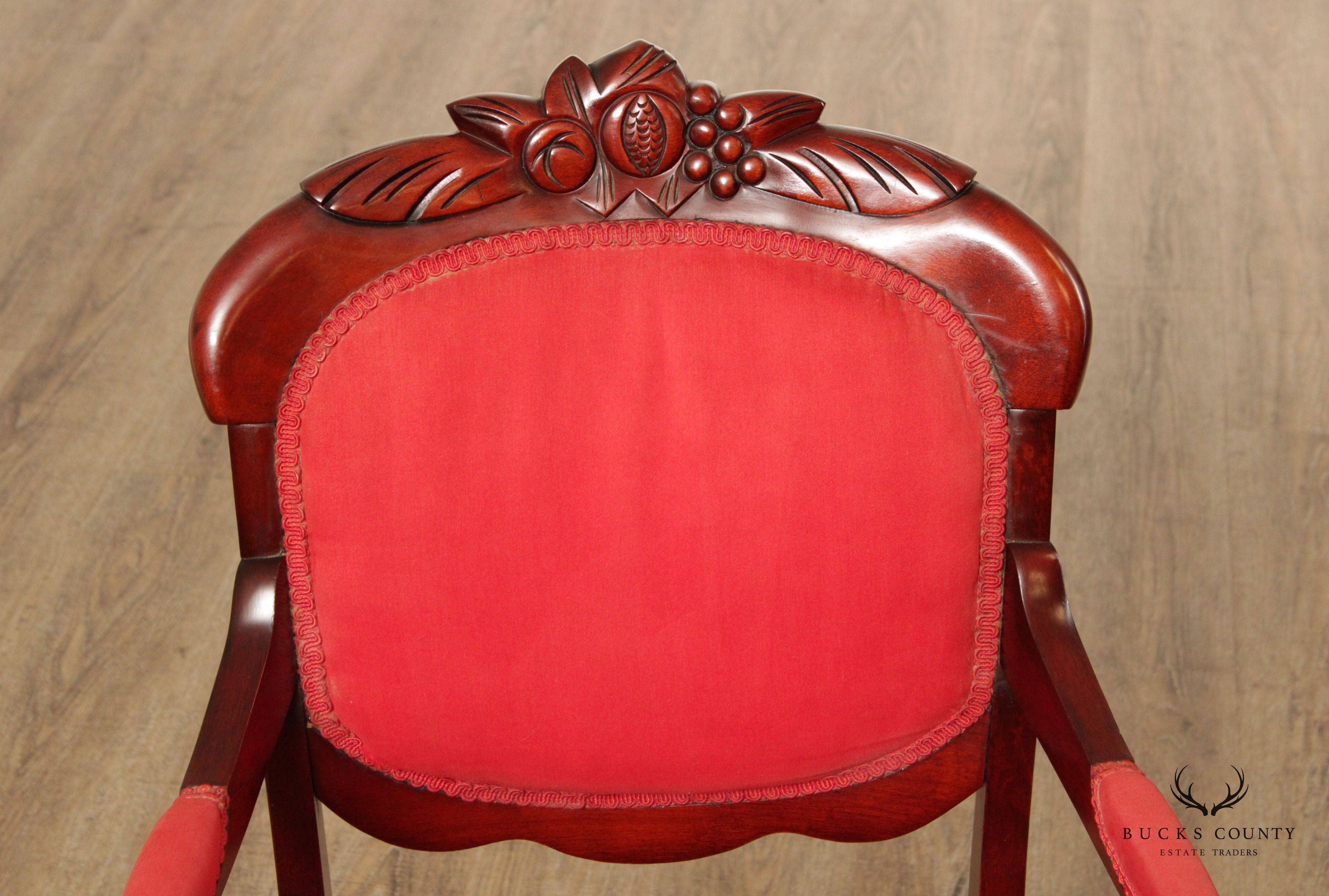Victorian Style Carved Mahogany Armchair