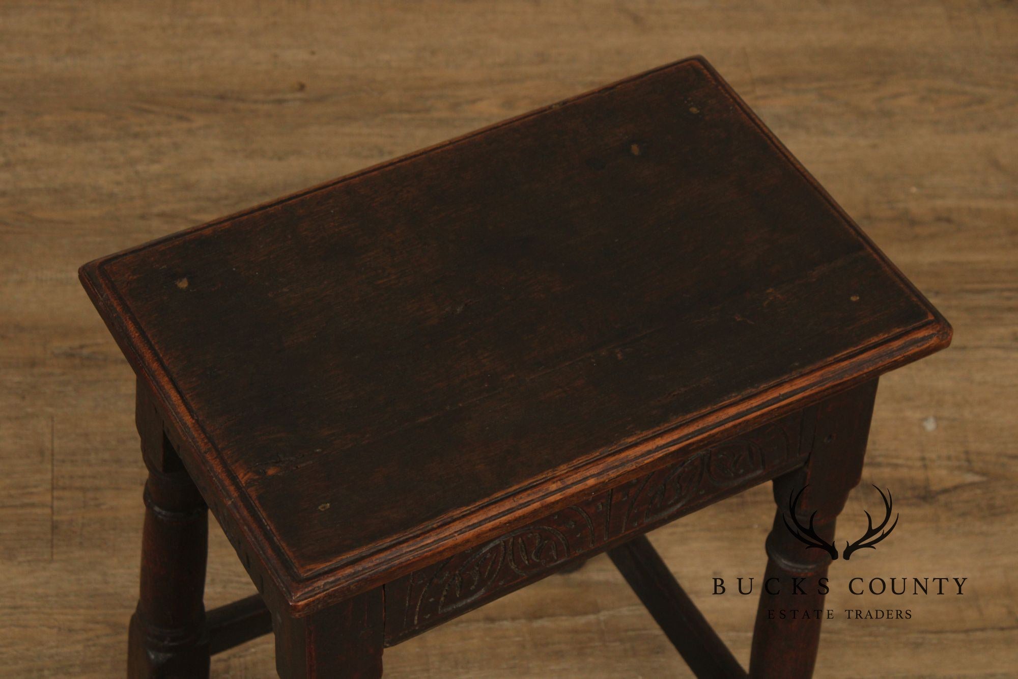Antique English Carved Oak Joint Stool