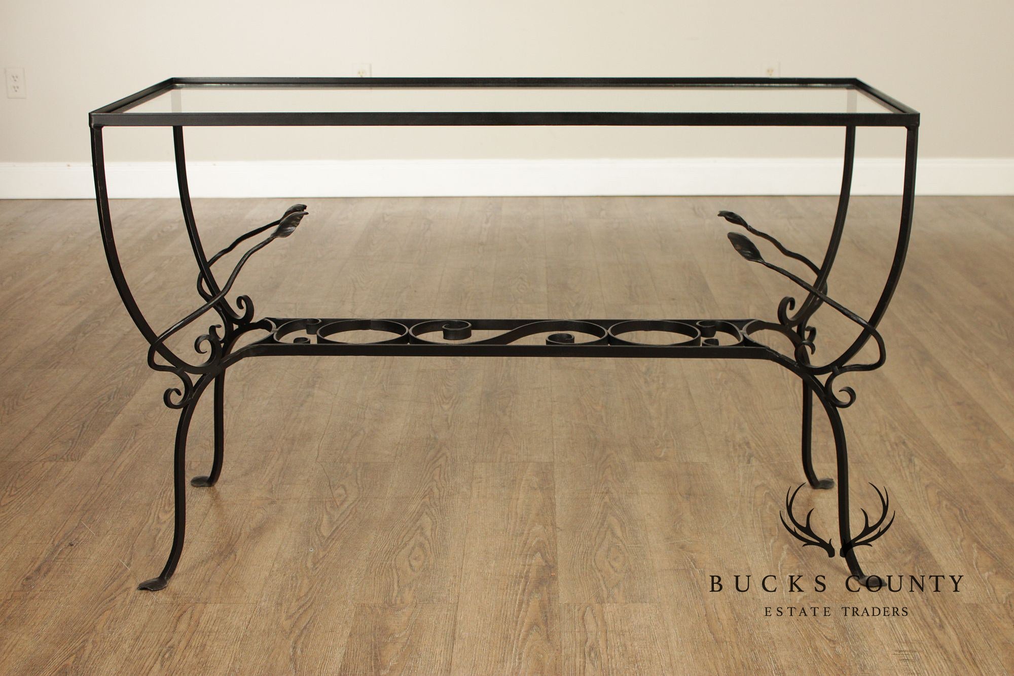 Salterini Style Wrought Iron & Glass Rectangular Console Table