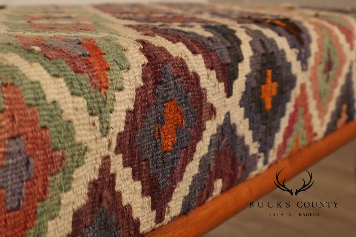 Vintage Kilim Upholstered Cherry Bench
