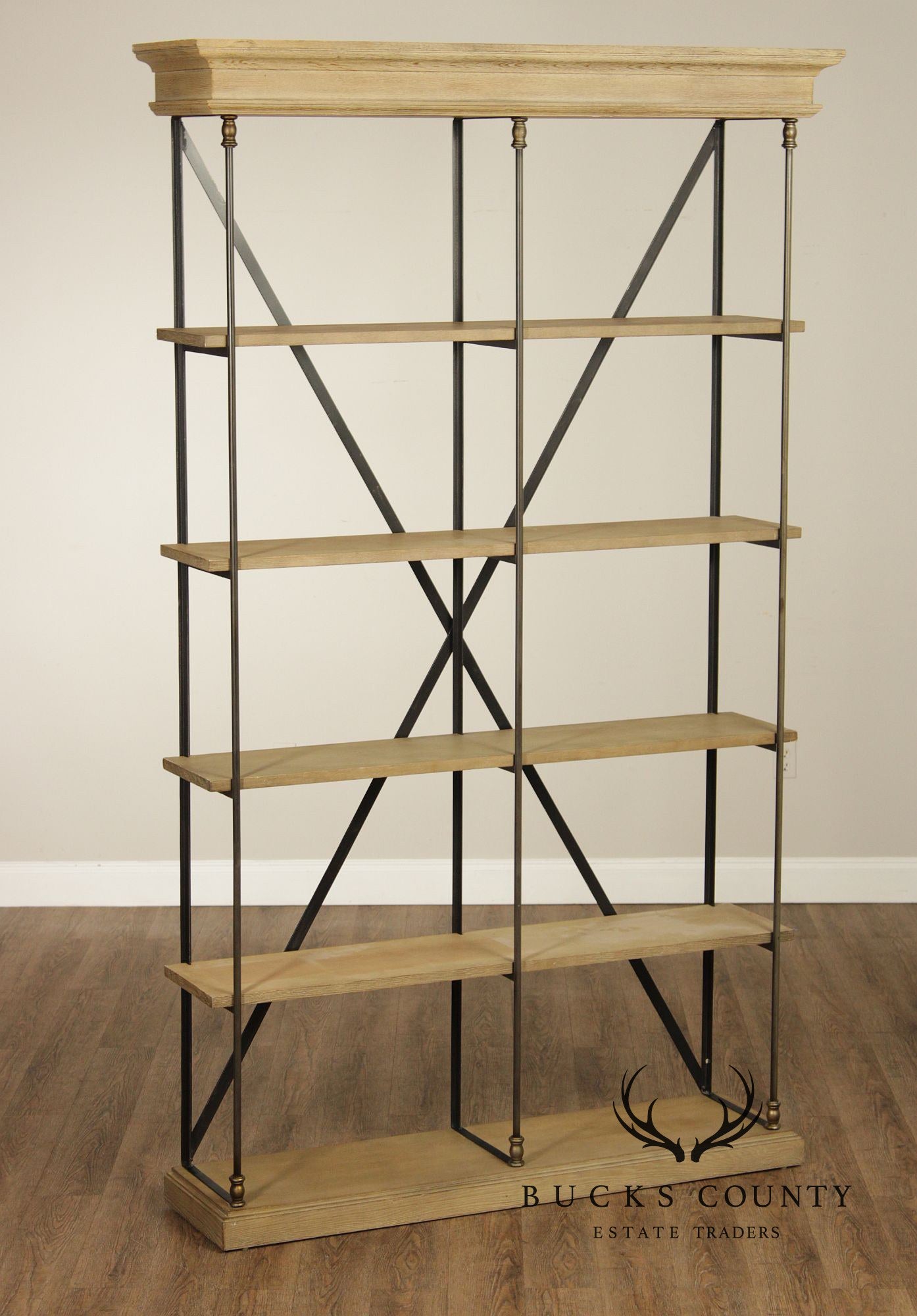 Transitional Industrial Style Iron And Wood Etagere Bookcase