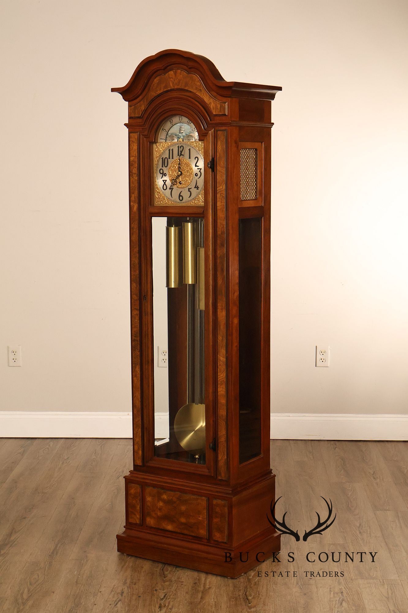 Herschede Burl Wood Five Tube Grandfather Clock