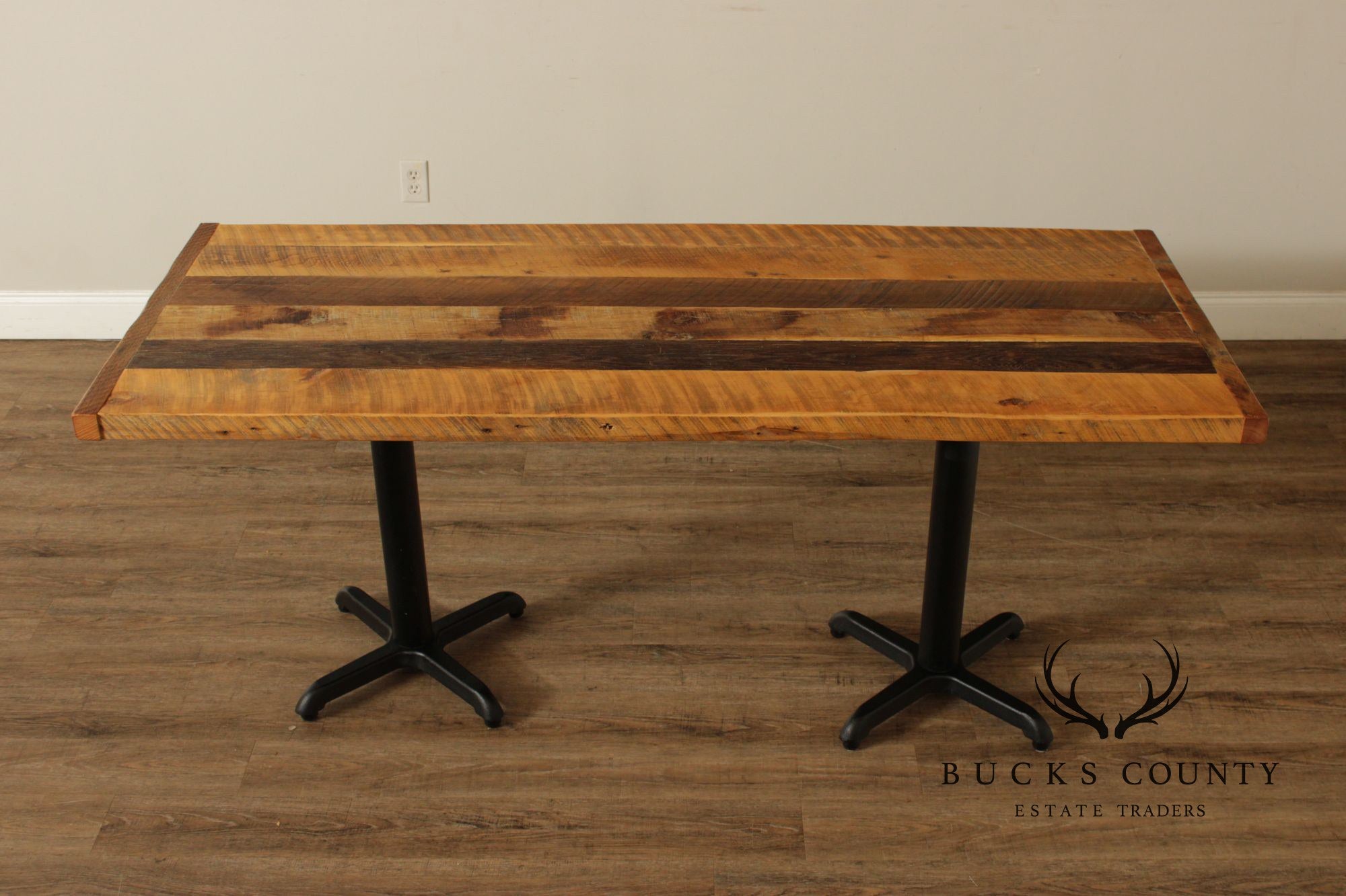 Industrial Style Reclaimed Wood Top Iron Base Dining Table