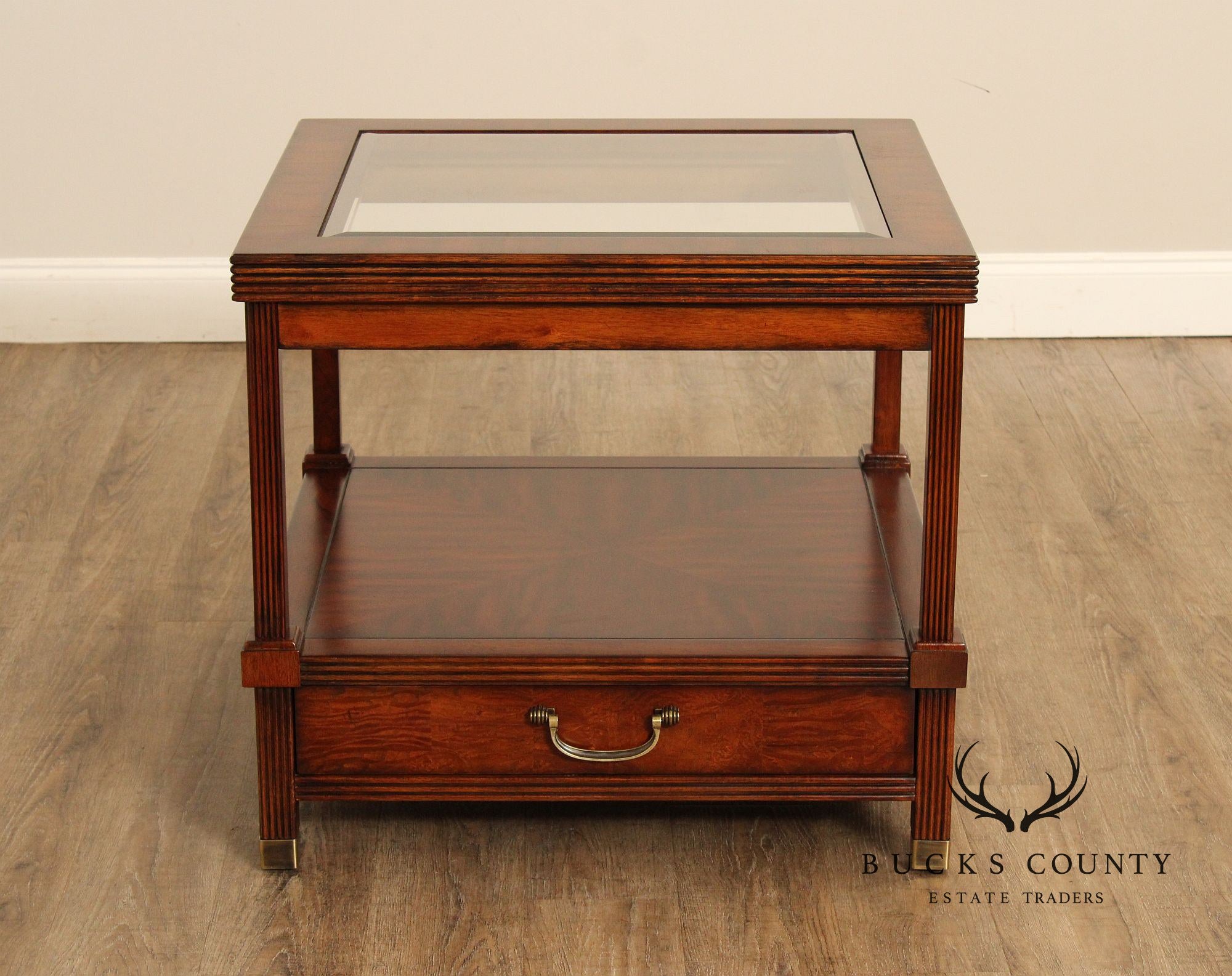 Regency Style Square Mahogany Glass Top End Table