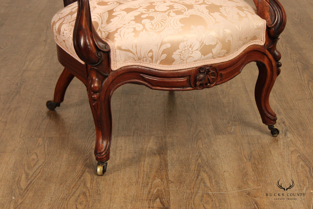 Antique Victorian Pair of Carved Walnut Armchairs