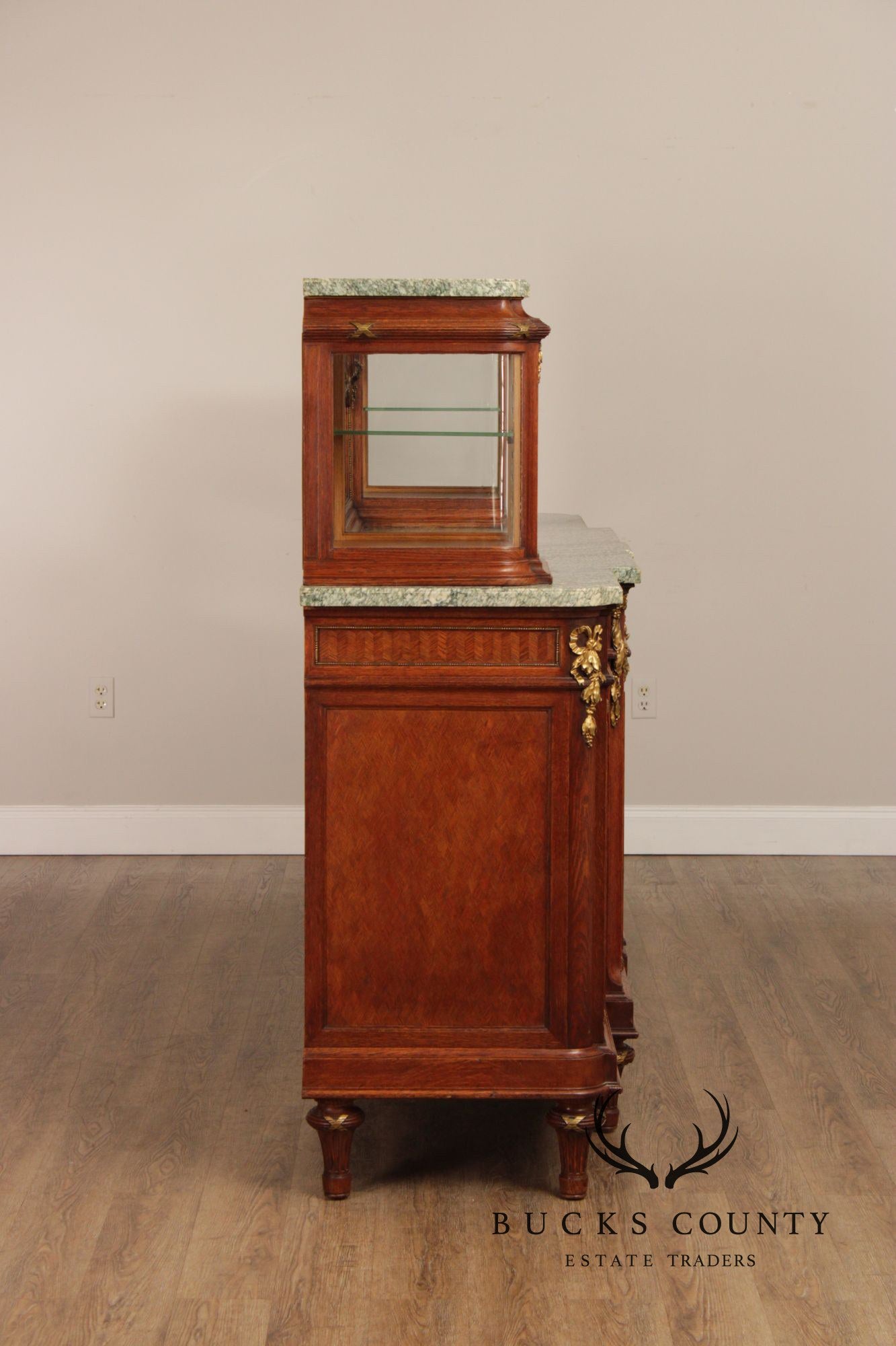Antique French Louis XVI Style Inlaid Marble Top Sideboard