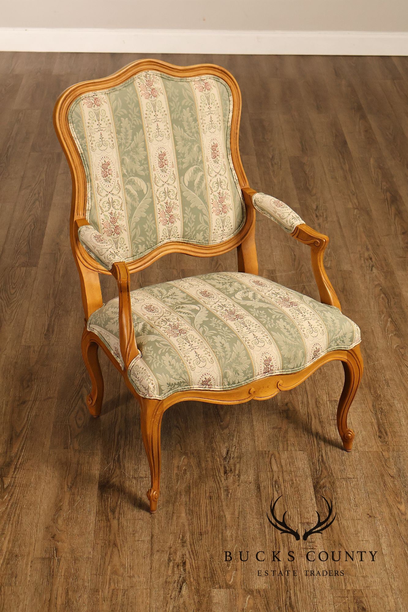Ethan Allen French Louis XV Style Pair Of Upholstered Armchairs