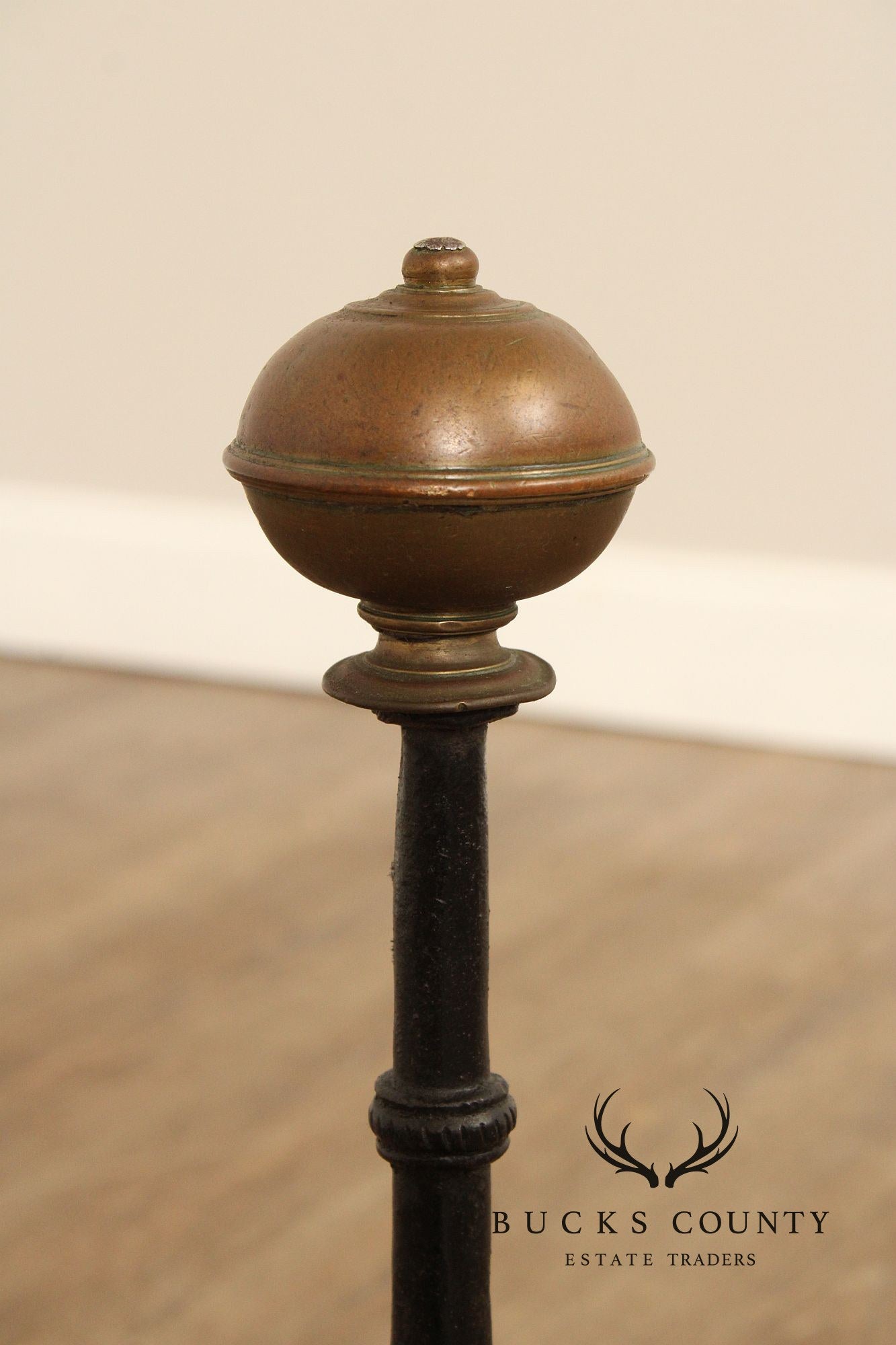 Antique Pair of Forged Iron and Brass Fireplace Andirons